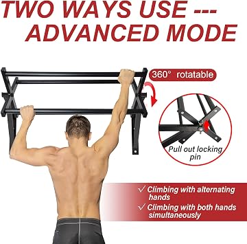 BESTHLS Wall Mounted Pull Up Bar and Dip Station, Heavy Duty Wall Mount Pull-up Chin Up Bar Multifunctional Home Gym Workout Indoor Exercise Equipment Support to 440 Lbs