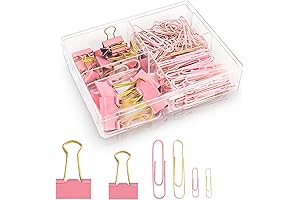 Pink Binder Clips Set with Box, Paper Clips Sets, 4 Styles 165...