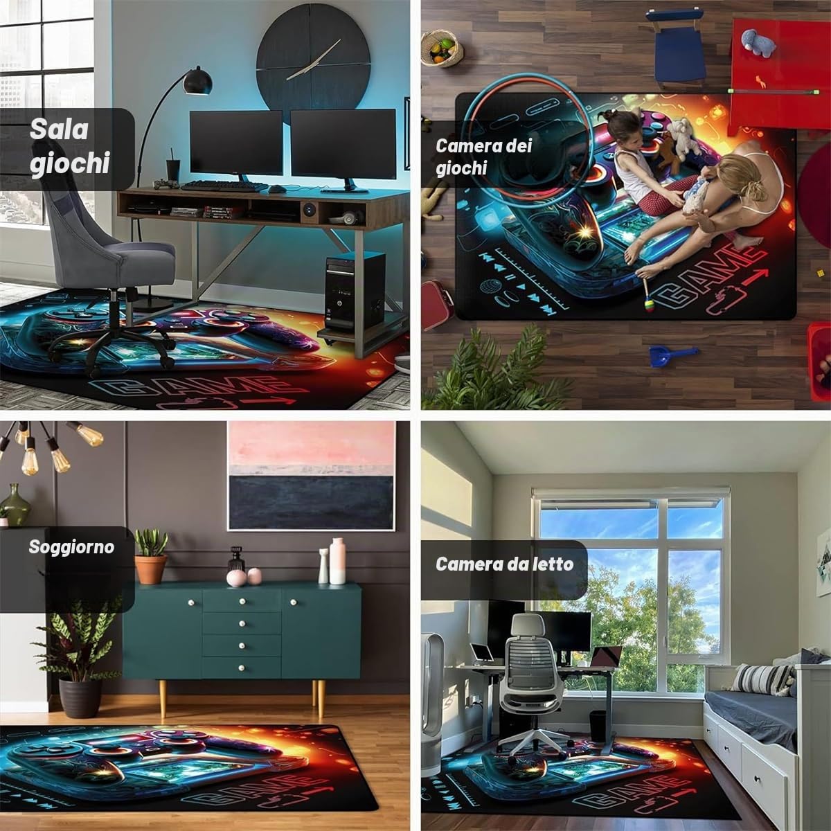 Tappeto Camera Da Letto Ragazzo Bambini, Decorative Accessori Stanza Gaming, Antiscivolo, Tappeto Zone Game 3D, Adatto Per Scrivania E Sedia Da Gaming (Green,160x230cm)
