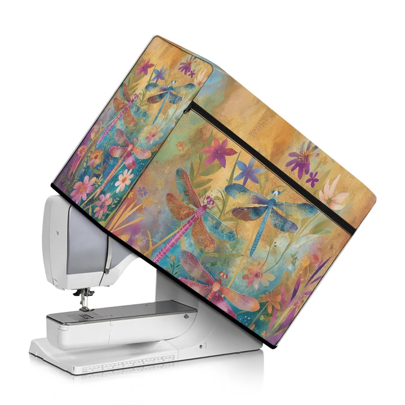 Kathyboom Dragonflies Sewing Machine Cover with Pockets for Sewing Accessories,Compatible with Most Standard Sewing Machines Home Decor