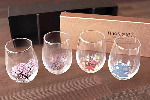 Miniatura 2 de 丸モ高木陶器 Juego de vasos de cristal japoneses que cambian de color, vasos multiusos de floración mágica, flor de cerezo, fuegos artificiales, hojas de