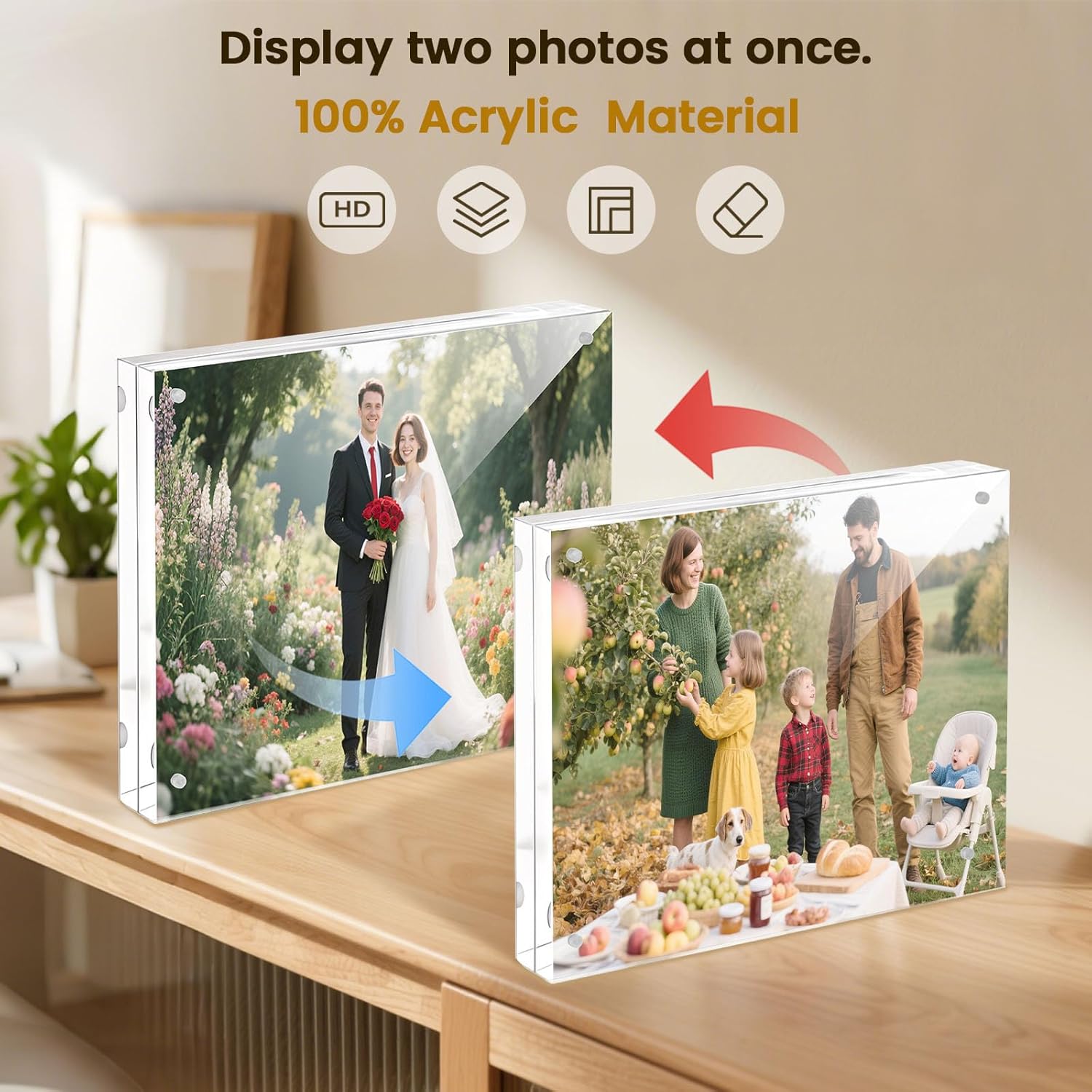 JOHOUSE 18PCS Large Spruce Pinecones 3.5-5 Inch Natural Pine Cones, 2 Pack 8 x 10 Acrylic Picture Frames, Double Sided Magnetic Photo Certificate Frames for Desktop Display