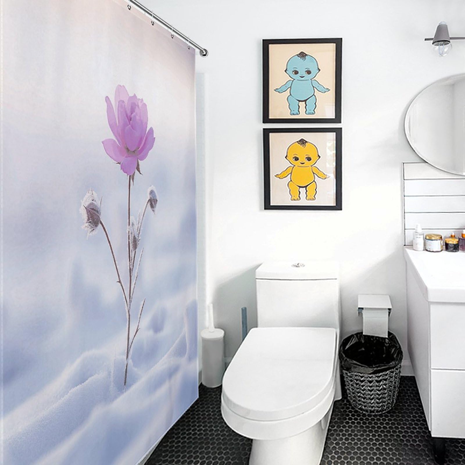 Rideau de douche tissu imperméable 183x183 cm rideaux de salle de bain déco fleurs avec 12 crochets