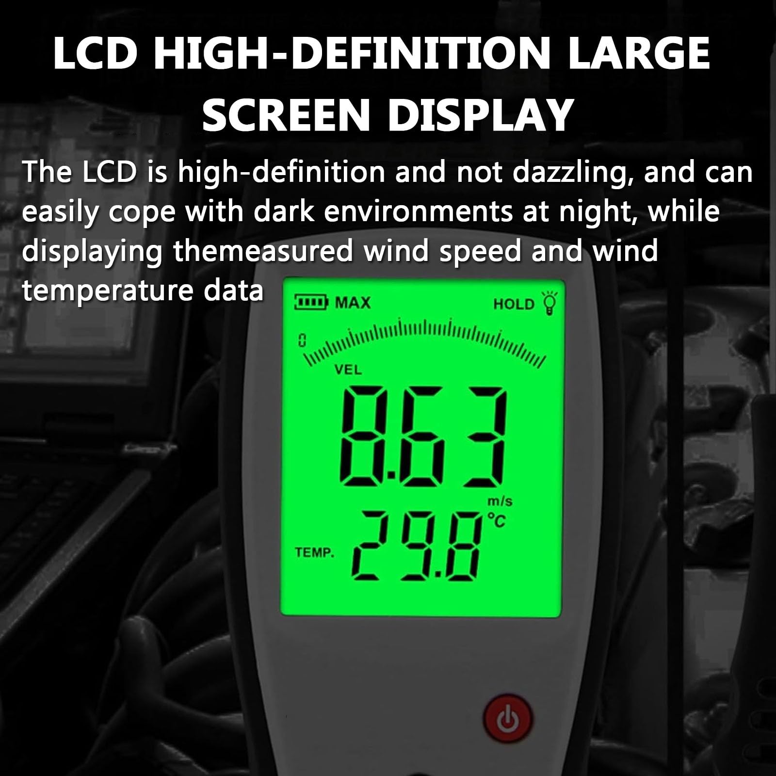 Anemómetro Térmico, Medidor De Velocidad del Flujo De Aire, Medidor De Velocidad del Viento, Pantalla LCD Grande, Rango De Medición De 0 a 30 M/s, Ideal para Campanas De Flujo
