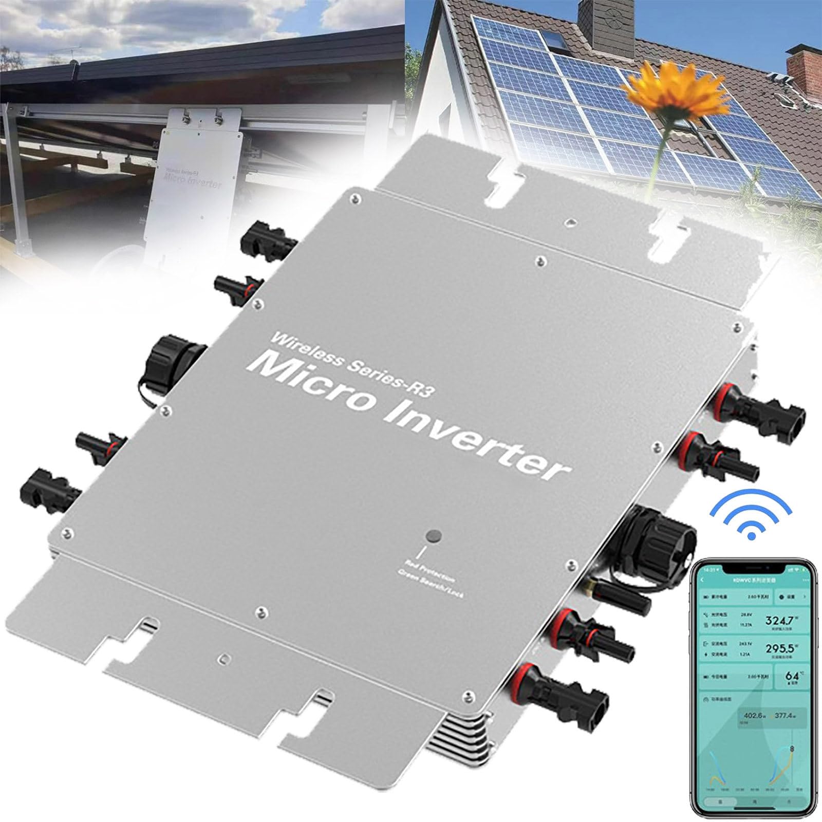 Centrale elettrica da Balcone 1600 W Inverter 1600W IP65 Impermeabile Inverter Fotovoltaico con App WLAN per Centrali da Balcone Micro Inverter,Micro Inverter Plug & Play MPPT,2-Solar-Panel