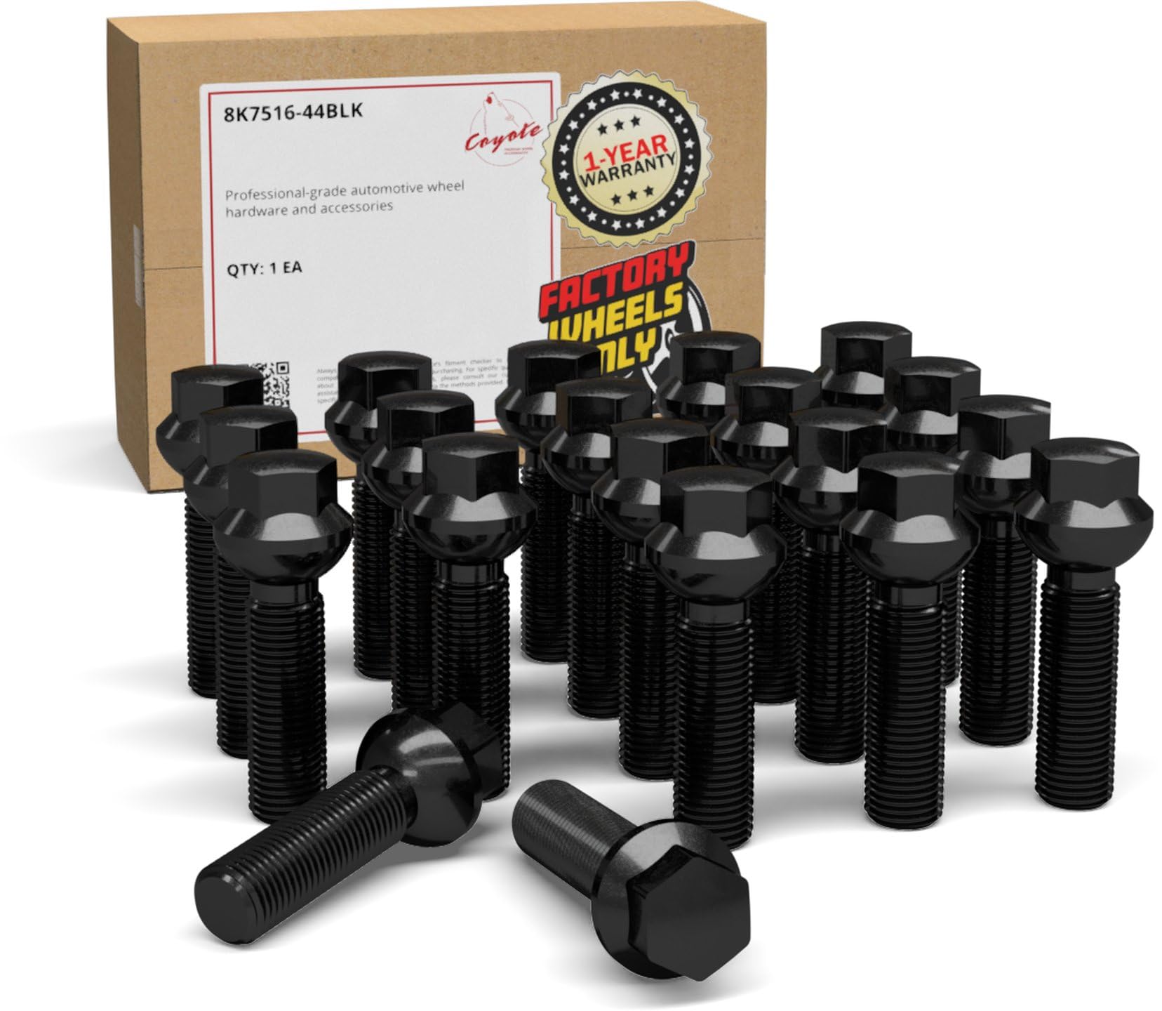 Wheel Accessories Parts 20 Pcs M14 x 1.5 Ball Seat OEM Style Lug Bolt 17mm Hex 44mm Thread Length Black Finish Mercedes-Benz AMG E-Class EQS-Class G-Class GLC-Class GLE-Class