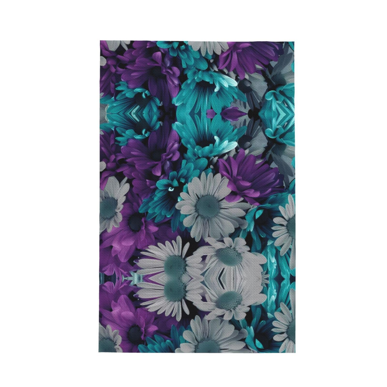 Samlng Black Purple And Teal Flowers Waffle Kitchen Towel Set - Tea Towels With Hanging Loop - Ideal For Bathroom, Household Chores, And Décor