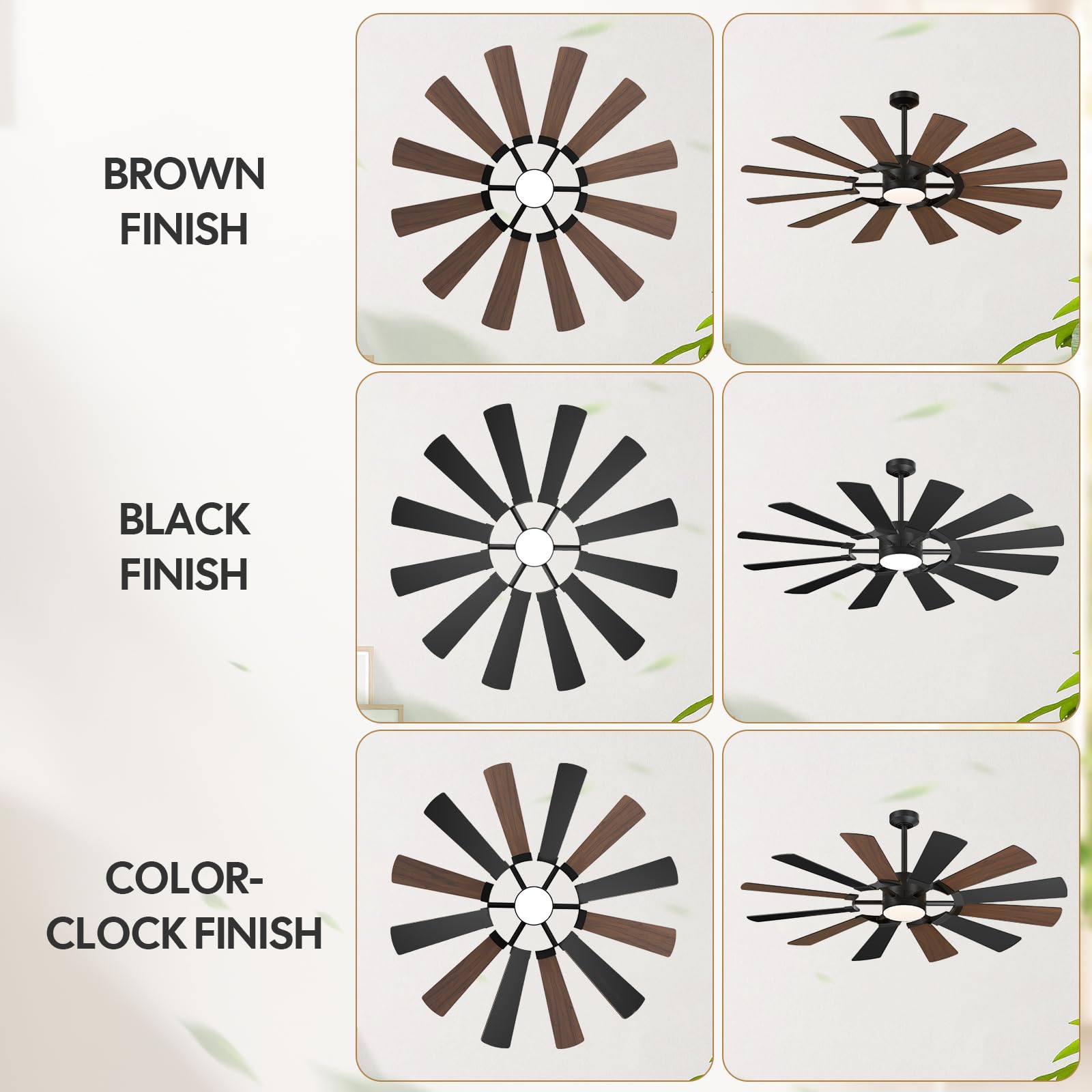 62 Outdoor Farmhouse Ceiling Fan with Lights 12 Blades Dual-Finish Wind Mill Fan 3 Downrods 6-Speed Reversible DC — view 7