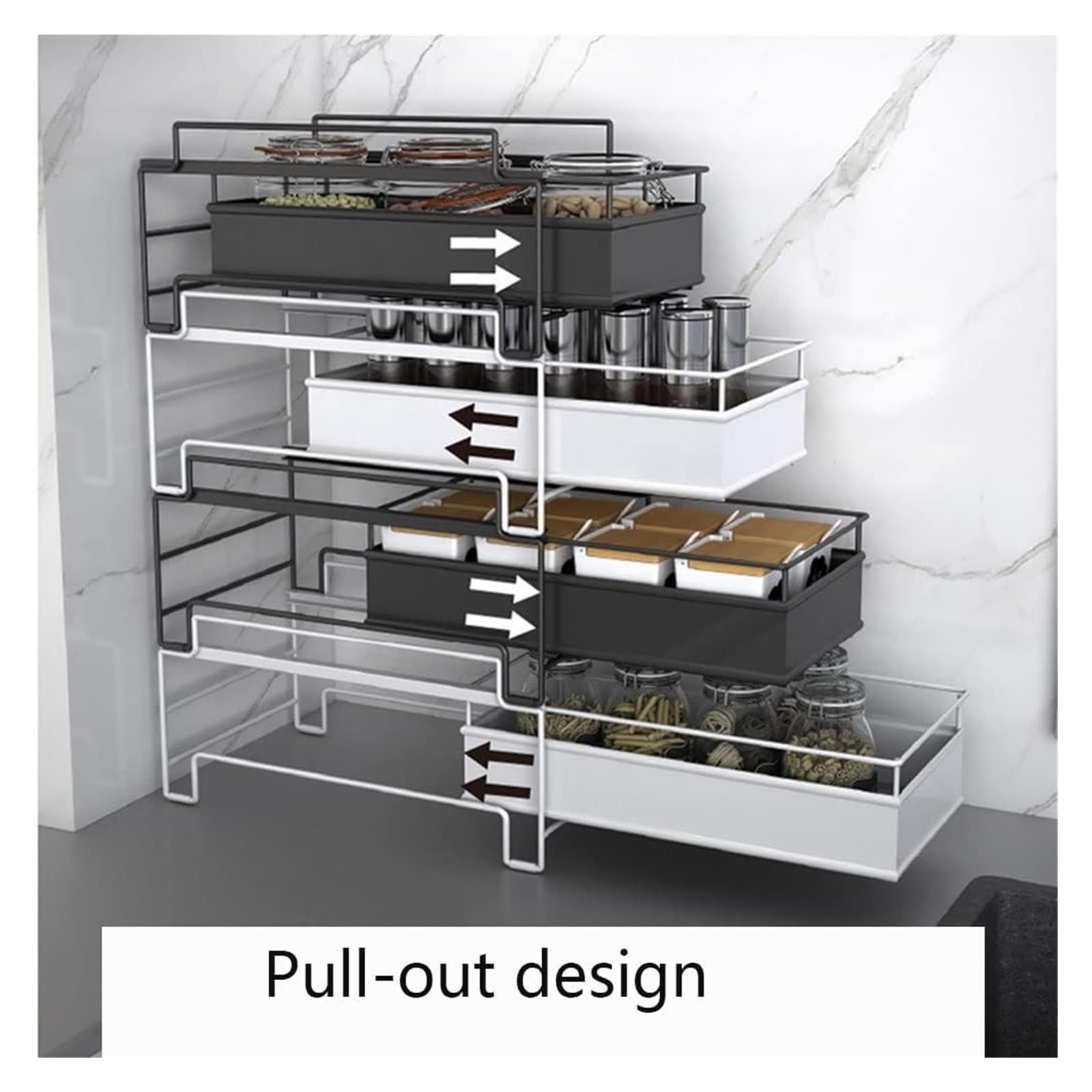 Organizzatore da Cucina Armadietto portaspezie allungabile da Cucina, portaspezie, organizzatori e ripiano portaoggetti per dispensa(Wit,40 * 28.5 * 24.5 cm)