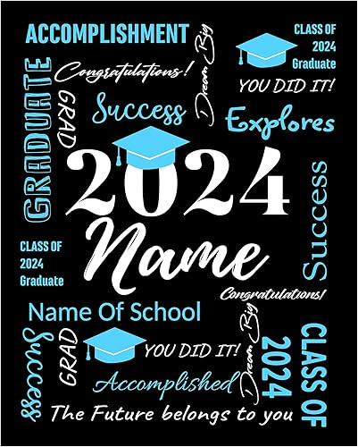 SSKBJTBDW Manta personalizada de graduación 2023, graduación clase de 2023 con nombre universitario, manta negra personalizada para regalos de