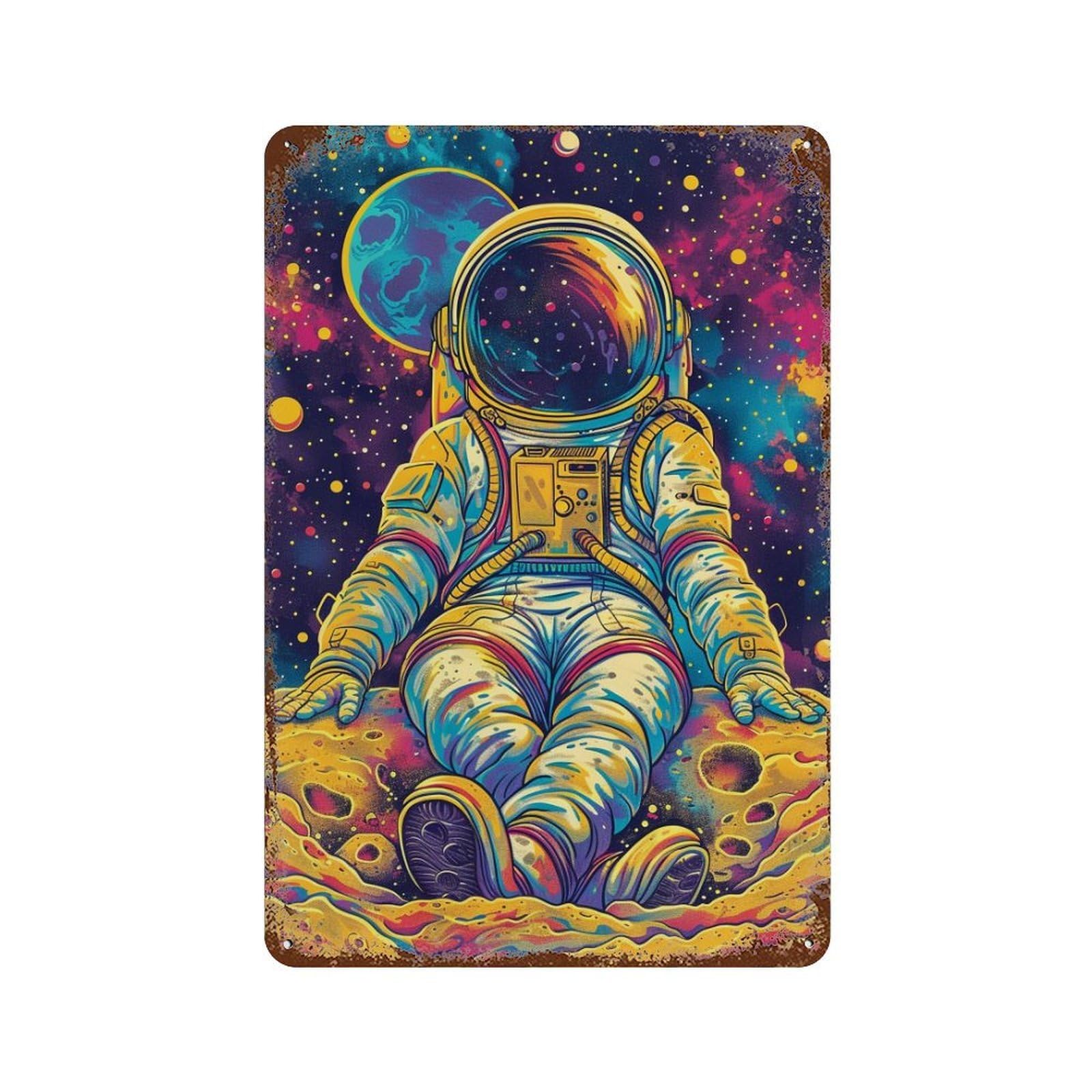 Cosmic Astronaut Adventure-2 Rusty Metal Tin Sign 11.8"x7.9", for Pub, Kitchen And Man Cave Decor, Novelty Wall Decor