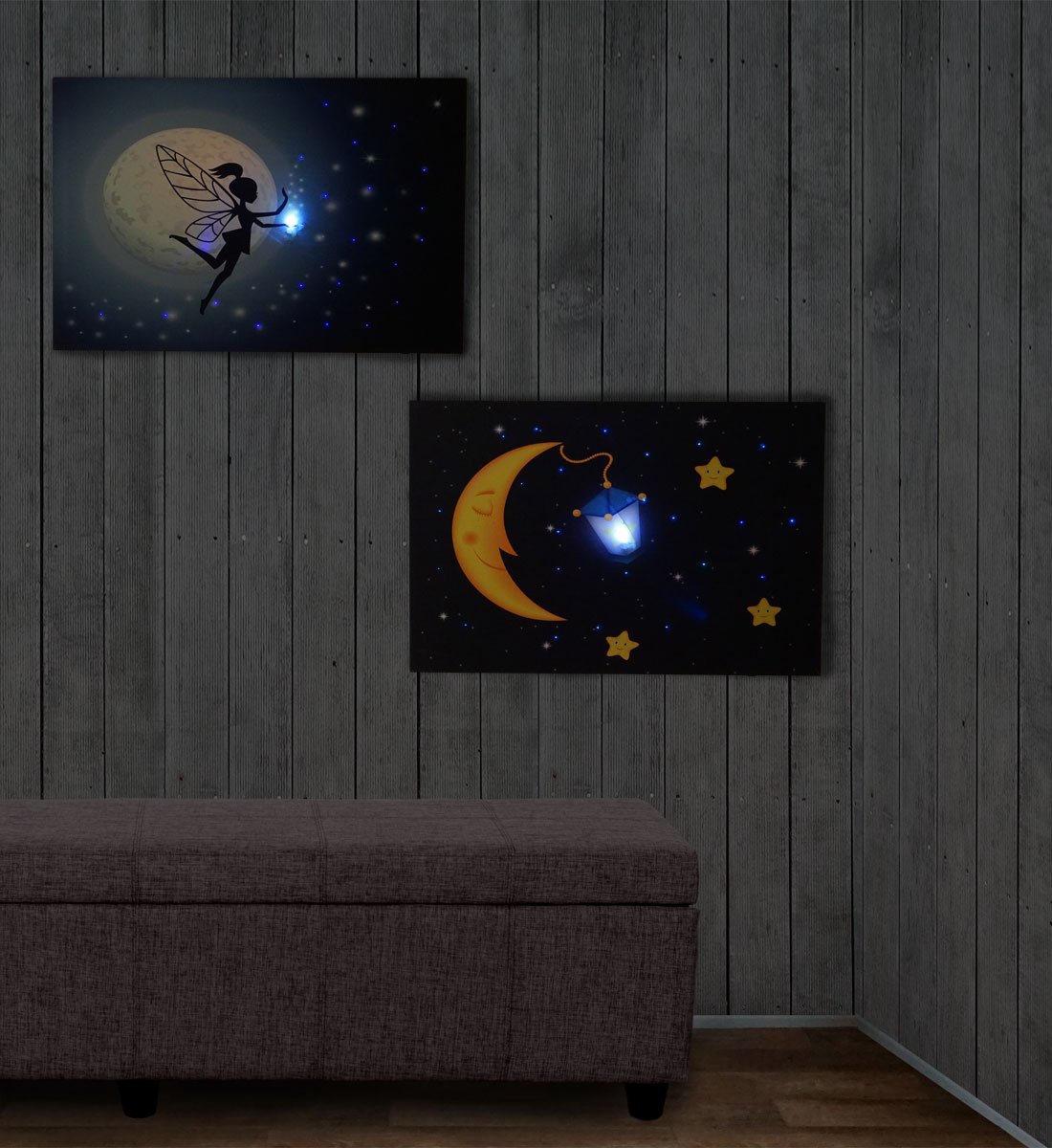 2er-Set LED-Leinwandbild 60x40 Cm – Mit Beleuchtung & Timer, Modernes Leuchtbild