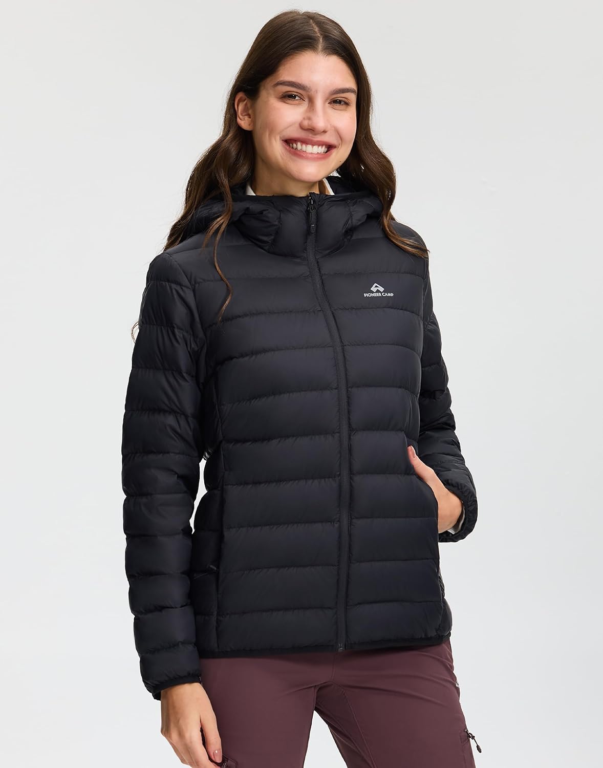 Pioneer Camp Women's Packable Down Puffer Jacket Ultralight Water Resistant Puffy Winter Coats with Hood Warm for Travel - Image 2