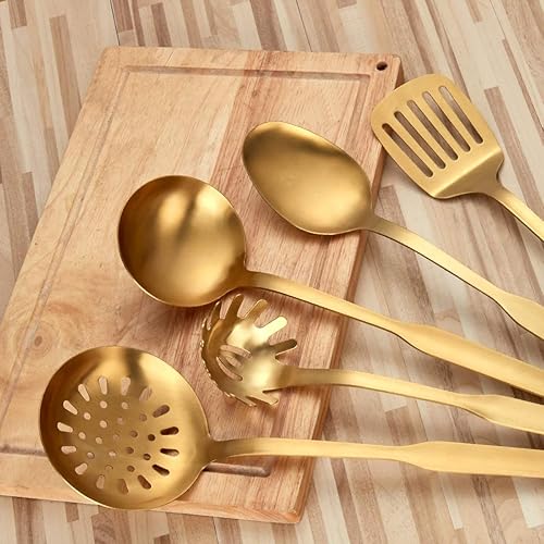 Miniatura 4 de OWLEEN Stainless Steel Kitchen Utensils 5-Piece Trowel Set Kitchen Tool Set Gold