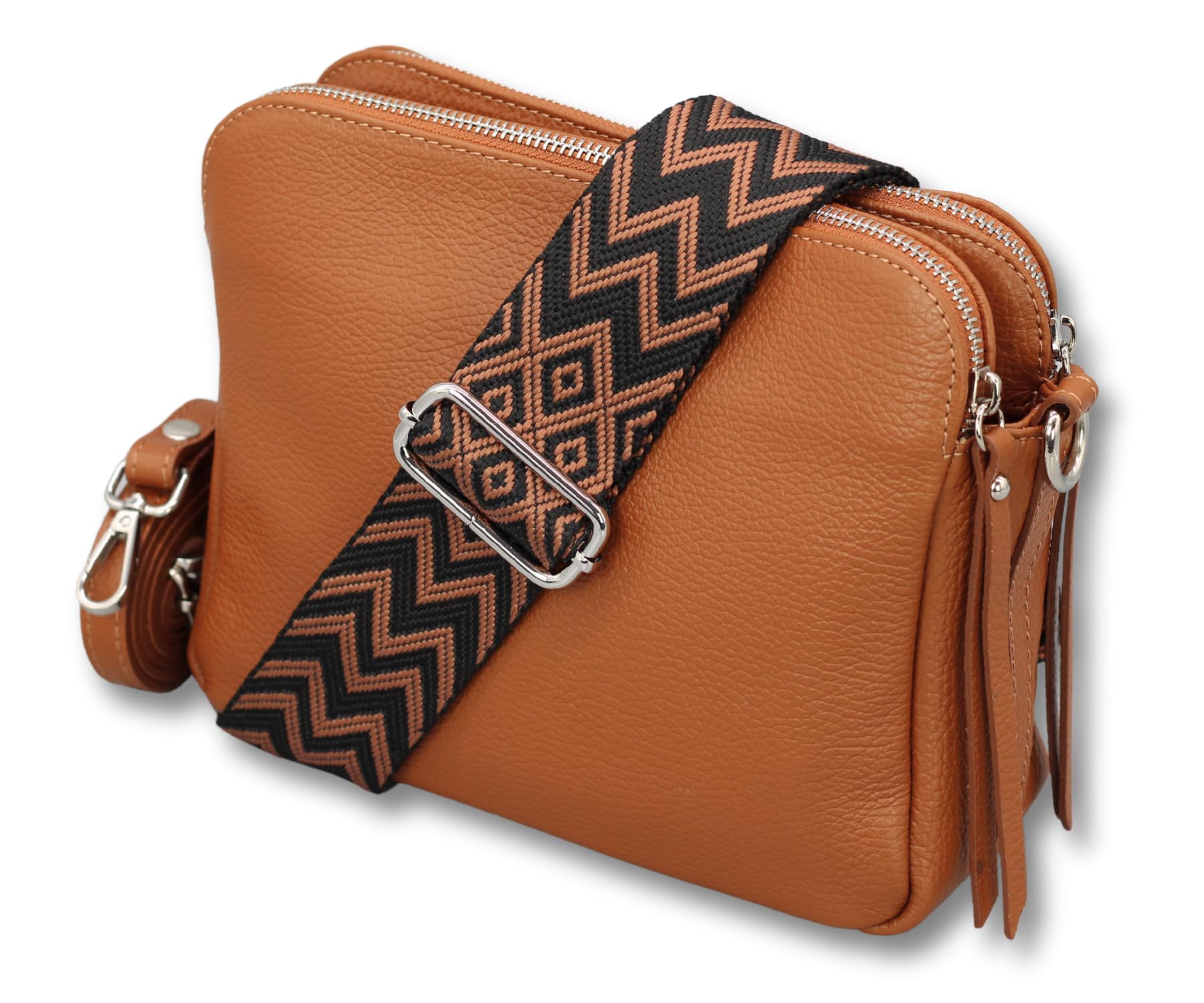 Adel Bags MARA Damen Umhängetasche Echtleder Handgefertigt Crossbody Bag | Damen Schultertasche mit Ledergurt & gemustertem Riemen, Echtes Leder, 5 Fächer, Wasserabweisend, Made in Italy