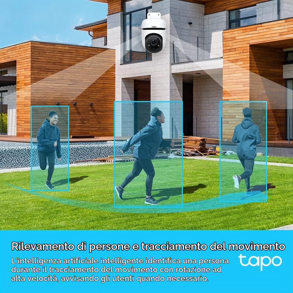 Tapo C500 Telecamera Wi-Fi Esterno FHD, 360° Visuale, Telecamera IP di Sorveglianza, IP65, Visione Notturna a Colori, Rilevamenti Smart AI, Audio Bidirezionale, Allarme sonoro personalizzato