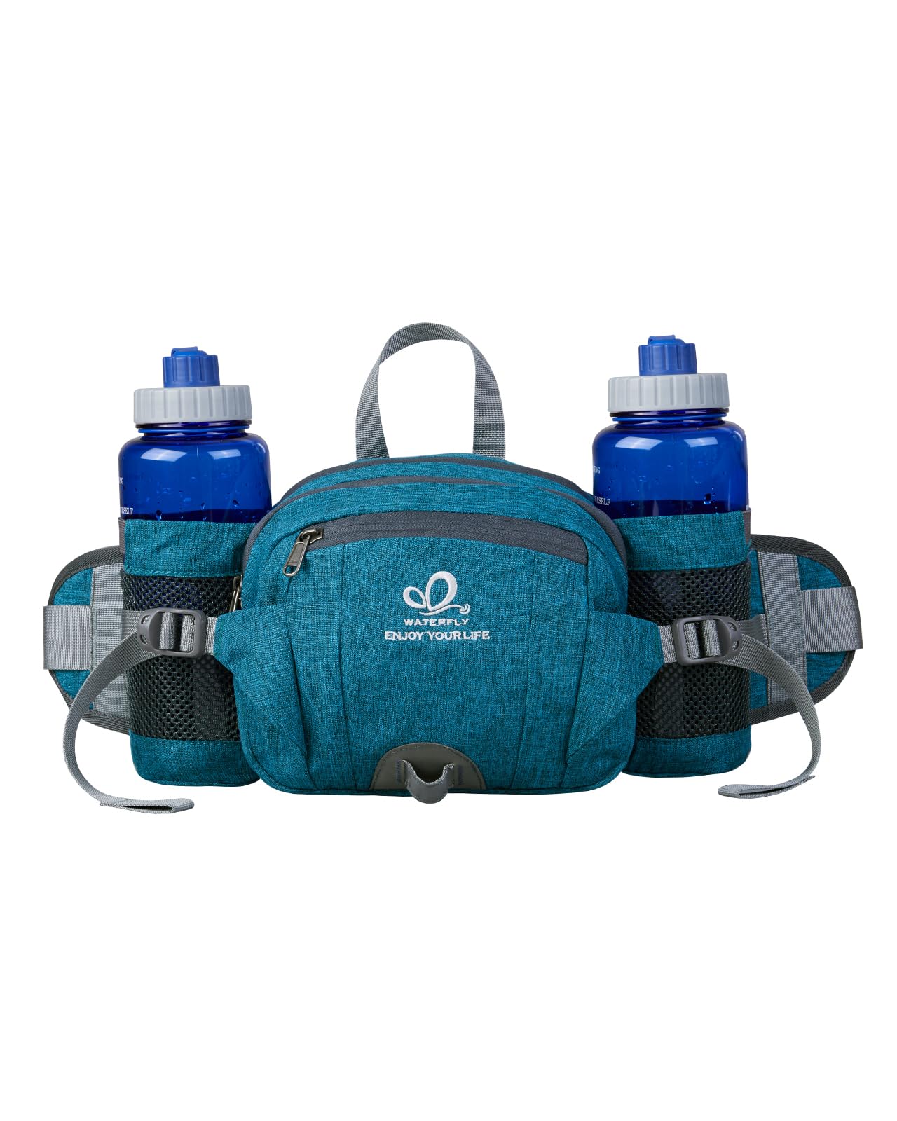 Waterfly Hiking Waist Pack Bum Bag Waist Bag with Bottle Holder Running Bag for Camping Climbing Travel Cycling and Dog Walking (Teal Blue)