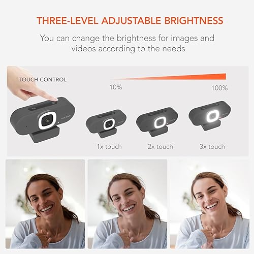 Miniatura 4 de NUROUM Cámara web V15-AFL 2K con micrófono, cámara web AutoFocus de 1080p 60FPS con luz de llenado ajustable y cubierta de privacidad, micrófono