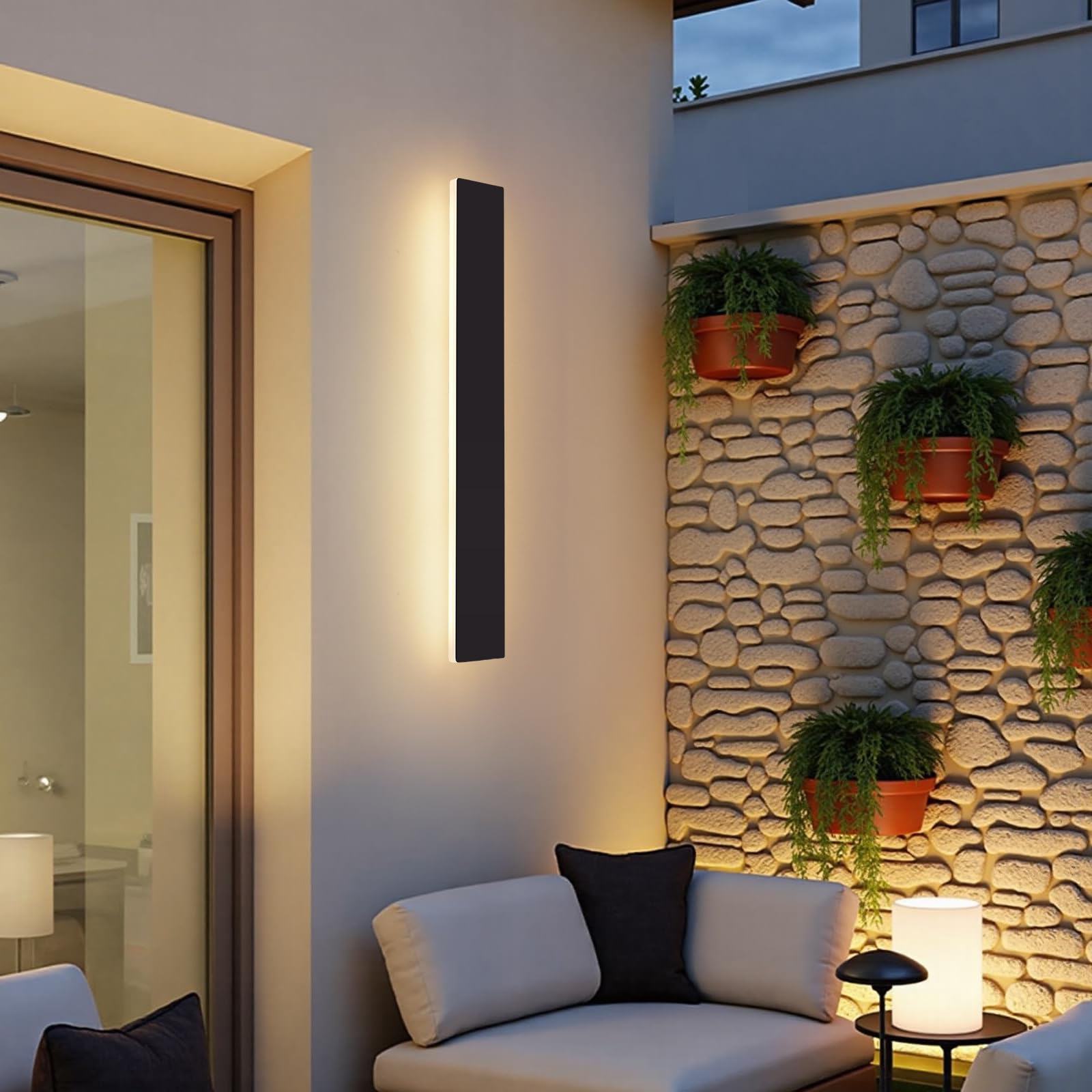 Warmiehomy Outdoor Wall Lights, Modern LED Outside Lights Mains Powered, Ip67 Waterproof External Lights, 3000K Warm White Light Black Exterior & Indoor Wall Light for Front Door Porch Garage, 60cm