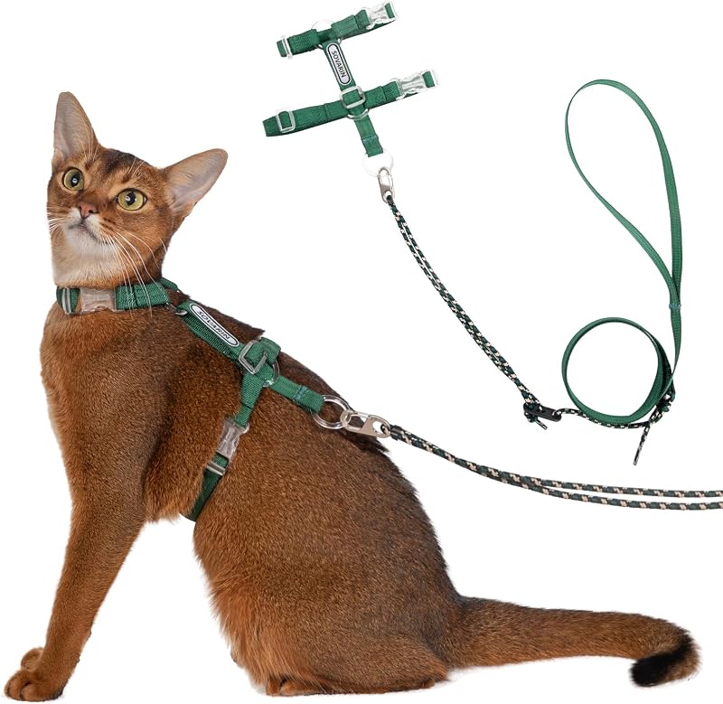 Peitoral para Gatos com Guia Ajustável, Leve e Confortável Sovarin Green BOBO-Green