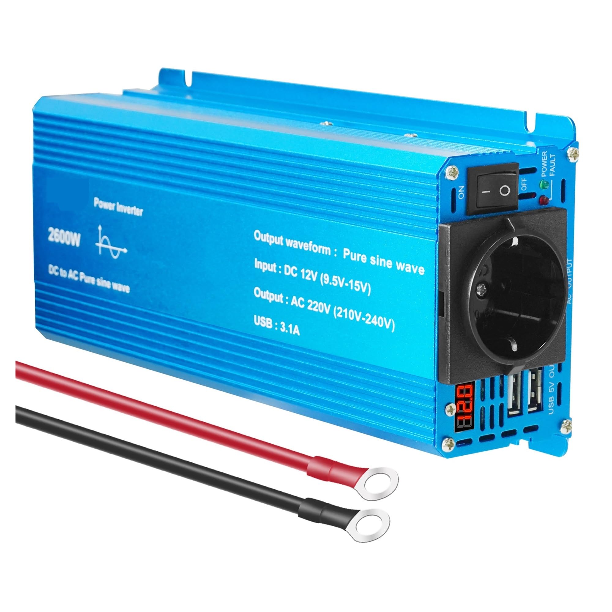 ByNGSDCC 1200W 2000W Pure Sine Wave Power Inverter DC 12V 24V to AC 110V 220V Car for Laptop Fan Solar Converter(2600 Peak)