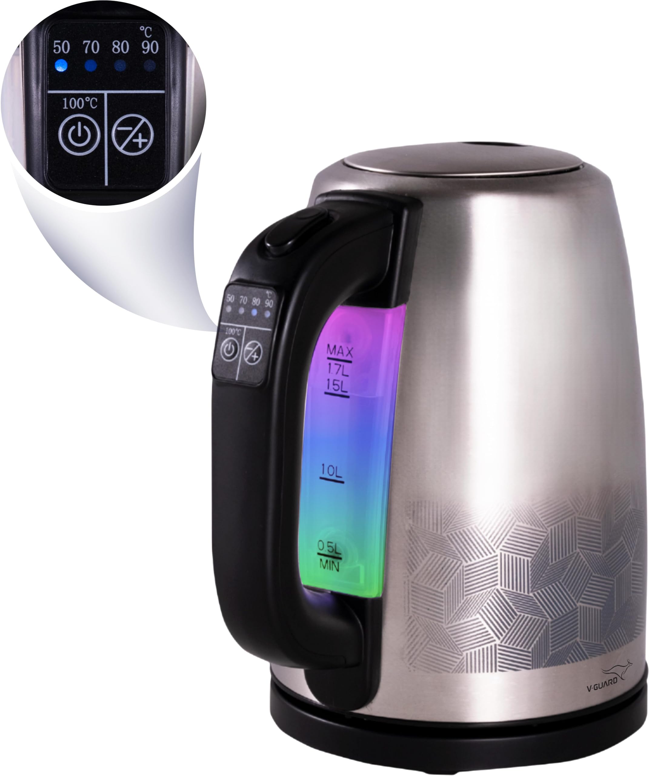 V-Guard VKS17-DG Digital Electric Kettle 1.7 Litre with Keep Warm Function | Digital Controls & Variable Temperature Settings | Multicolor LED indicators | Hot Water Kettle For Fast Boiling Water. (B07Y2YQFG8) Amazon Price History, Amazon Price Tracker