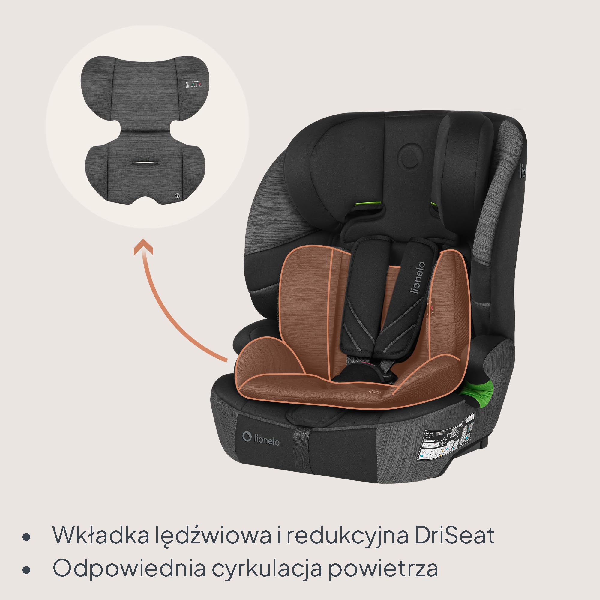 Lionelo Levi Fix I-SIZE fotelik dziecięcy 76-150 cm do 18 kg, grupa 1 2 3, osłona boczna, regulacja zagłówka 10 stopni, ISOFIX i montaż Top Tether, R129 i-Size