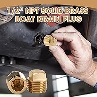 Vista 3 de Tapón de drenaje para barco, 2 tapones de barco de 1/2 pulgada, NPT de latón macizo, tapón de drenaje de garboard, tapones de drenaje de barco