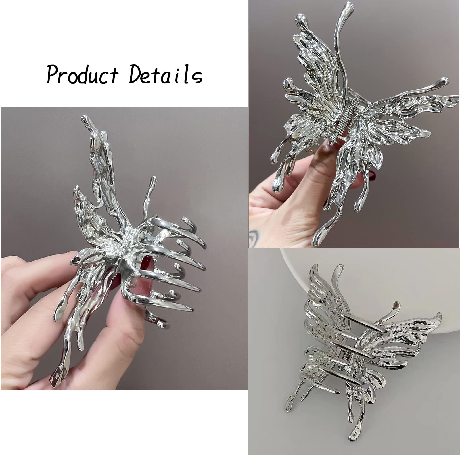 Amazon.com : 2 Pack Metal Big Sliver Butterfly Hair Clips  display picture 2