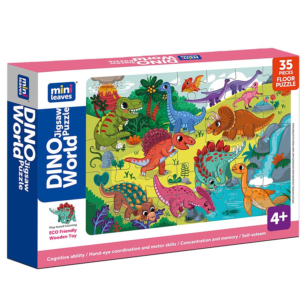 Mini Leaves 35 Piece Puzzle for Kids - Dinosaurs Jigsaw Puzzle - Wooden Floor Puzzles for Kids 3+ - Educational Toys for Kids 3+ Years - Safe & Durable Pre-School Toys for Kids