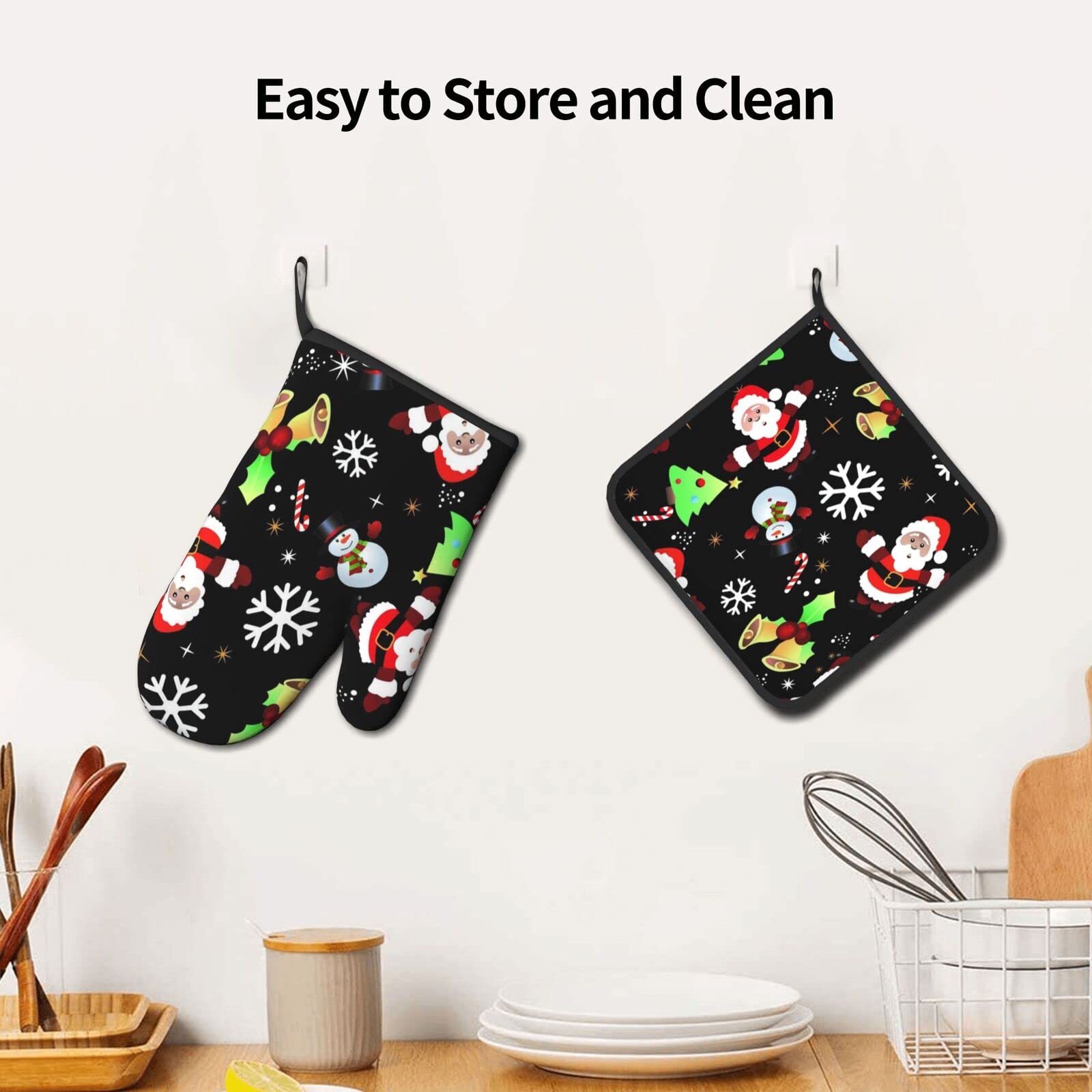 Gants De Four Et Manique Merry Christmas - Résistants à 250°C, Antidérapants, Parfaits Pour Cuisiner, Griller Ou Pâtisser