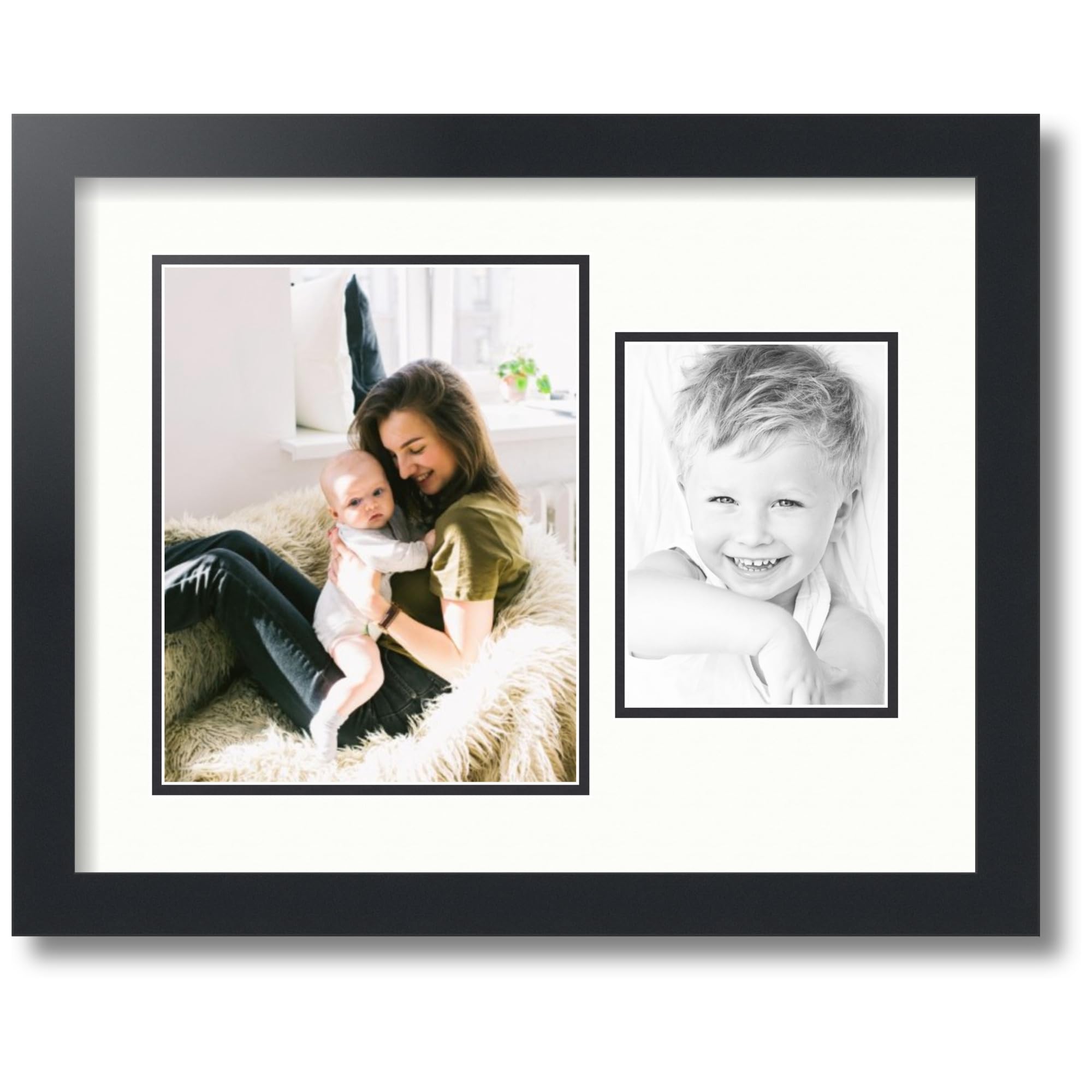 ArtToFrames Collage Photo Frame Double Mat with 1-5x7, 8x10 Openings and Satin Black Frame
