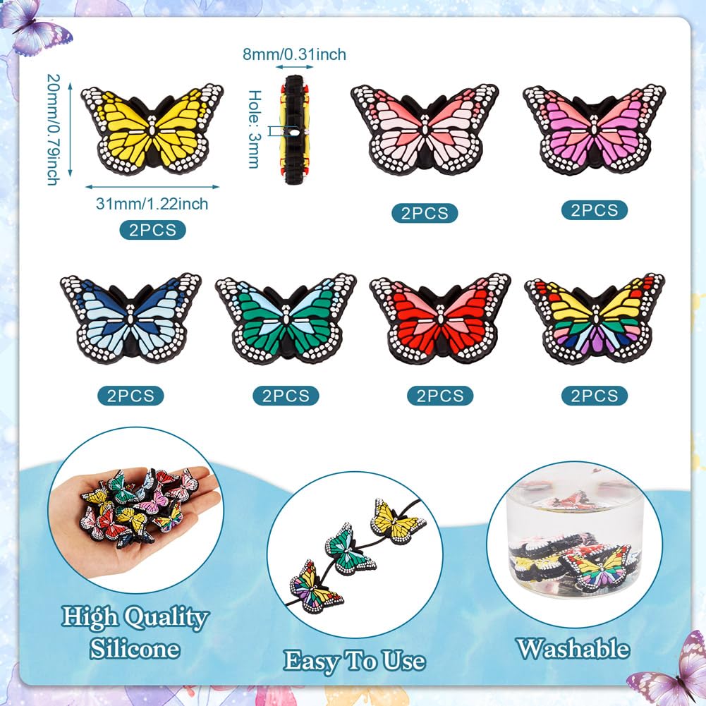 Cheriswelry 14Pcs 7 Colors Butterfly Silicone Beads Mixed Color Insect Rubber Beads Spacer Loose Beads for DIY Necklaces Making - Image 4