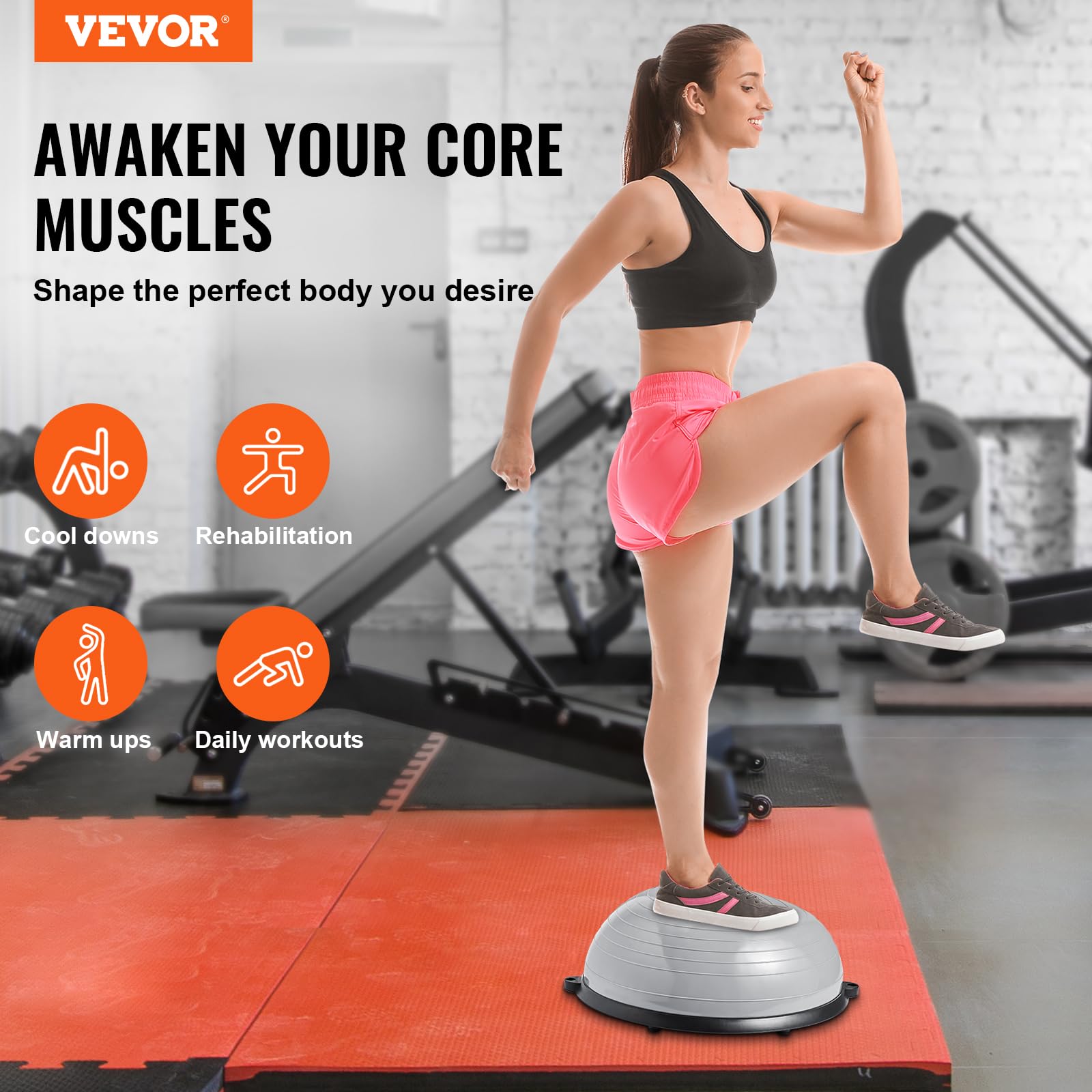 VEVOR Mezza palla da allenamento, per allenamento con palla da 680,4 kg, palla da yoga con fasce di resistenza e pompa a piede, palla fitness per allenamento a casa e palestra per tutto il corpo