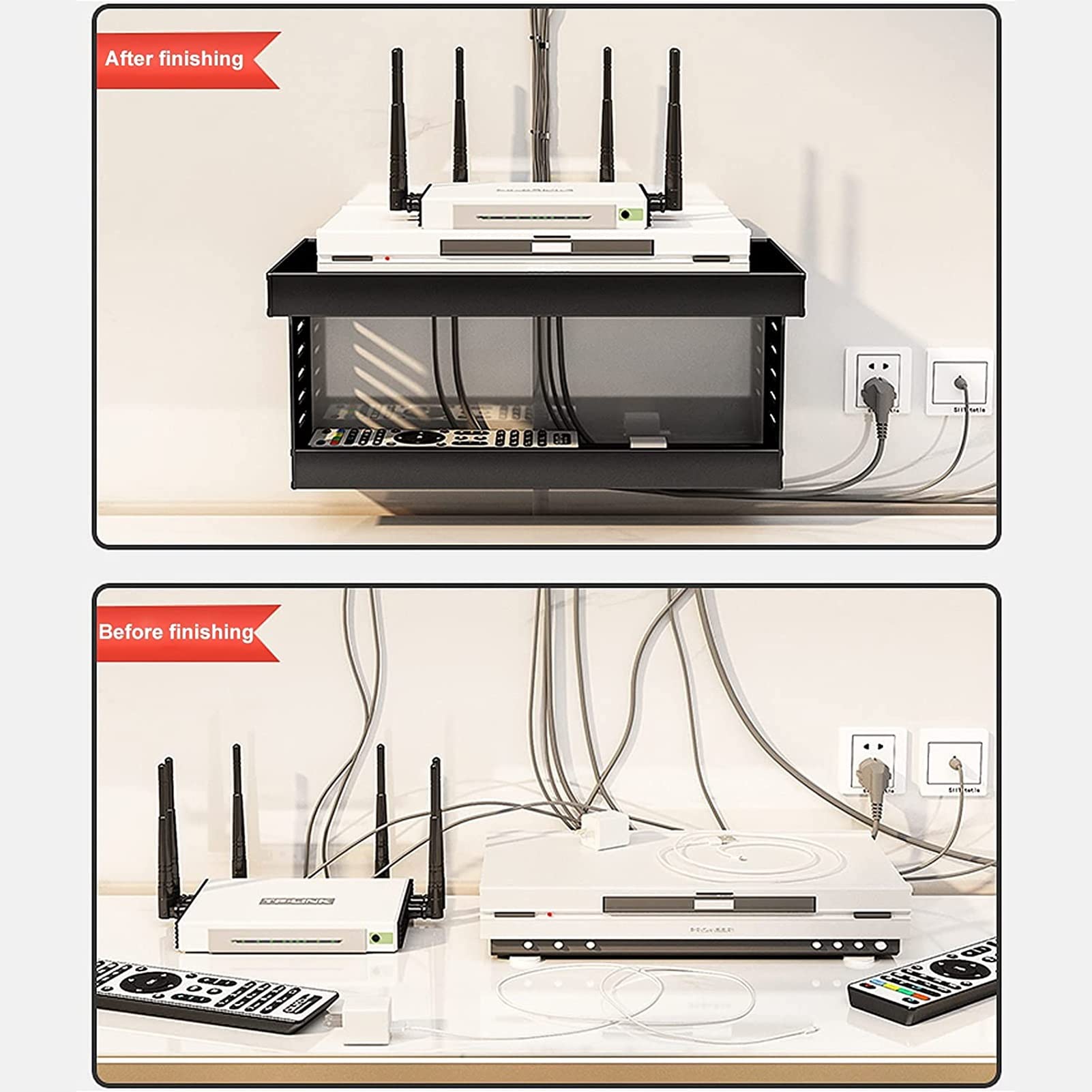 Supporto da parete per console multimediale flottante, mensola TV per decoder via cavo, router, scaffale portaoggetti con divisorio, ideale per proiettori, set top box, console di gioco e libri, 50 x