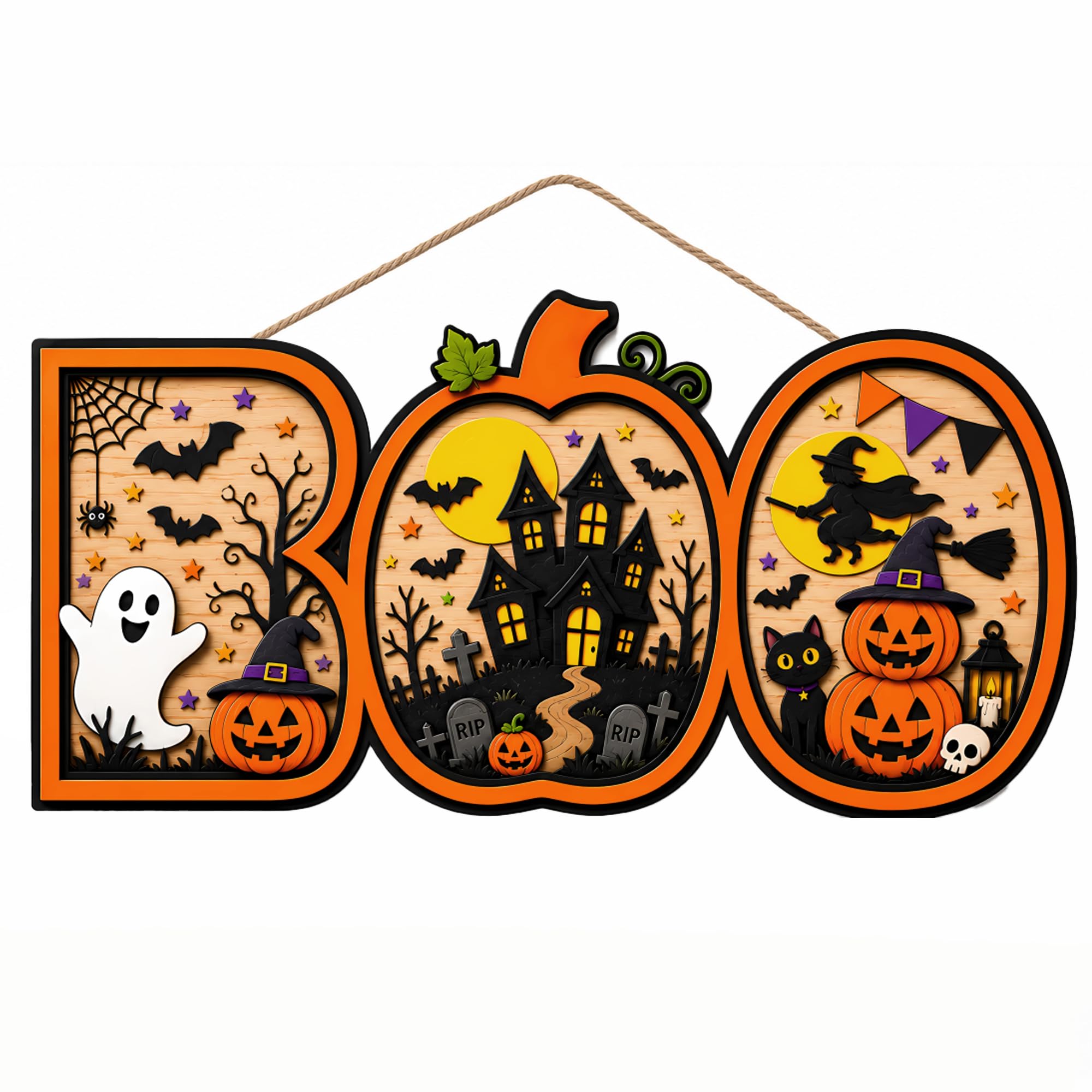 Halloween Decorations - Halloween Wooden Boo Sign for Front Door