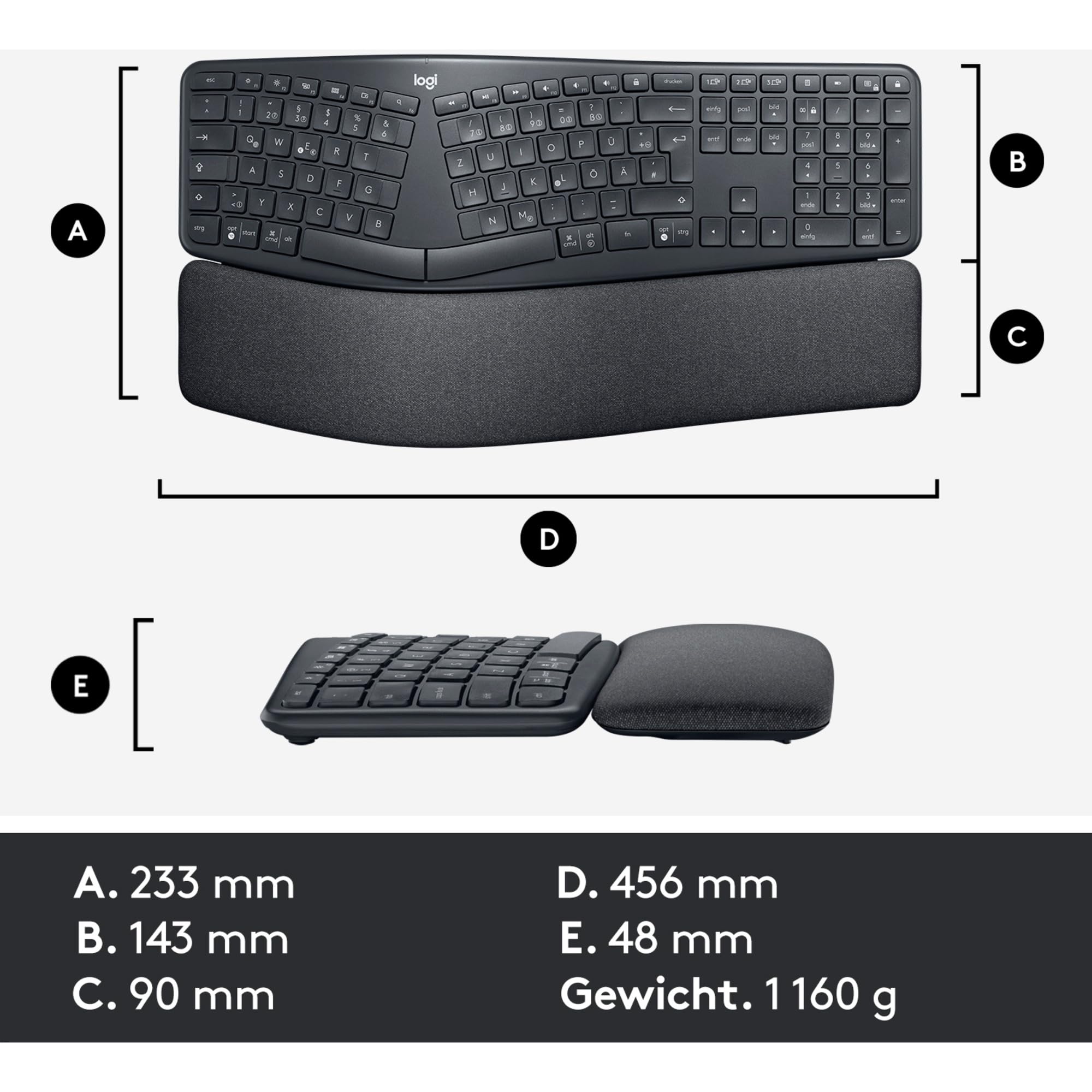 Logitech ERGO K860 for Business - Tastiera split ergonomica | Layout Tedesco QWERTZ - Grigio