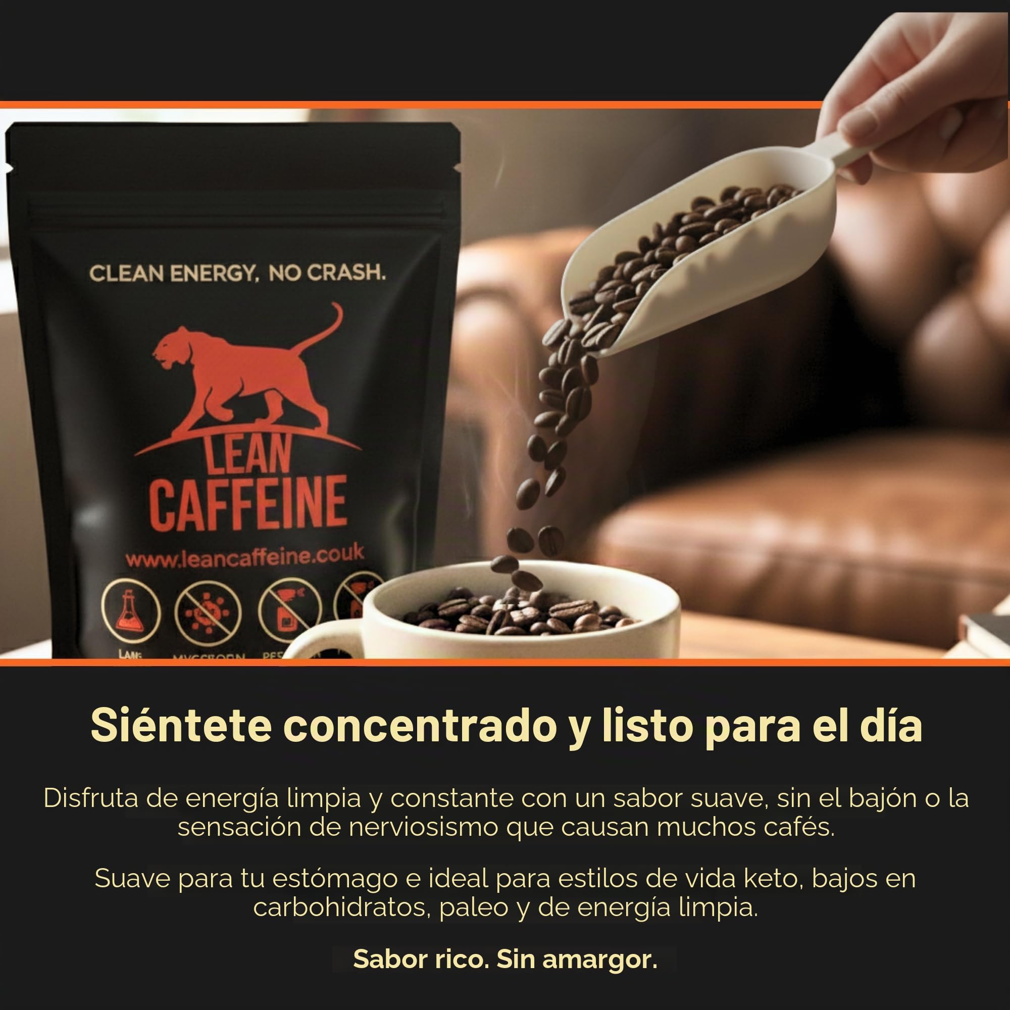 Lean Caffeine Café Bulletproof granos de café descafeinado Swiss Water de 908g | Café Bulletproof súper limpio de micotoxinas, pesticidas y metales pesados