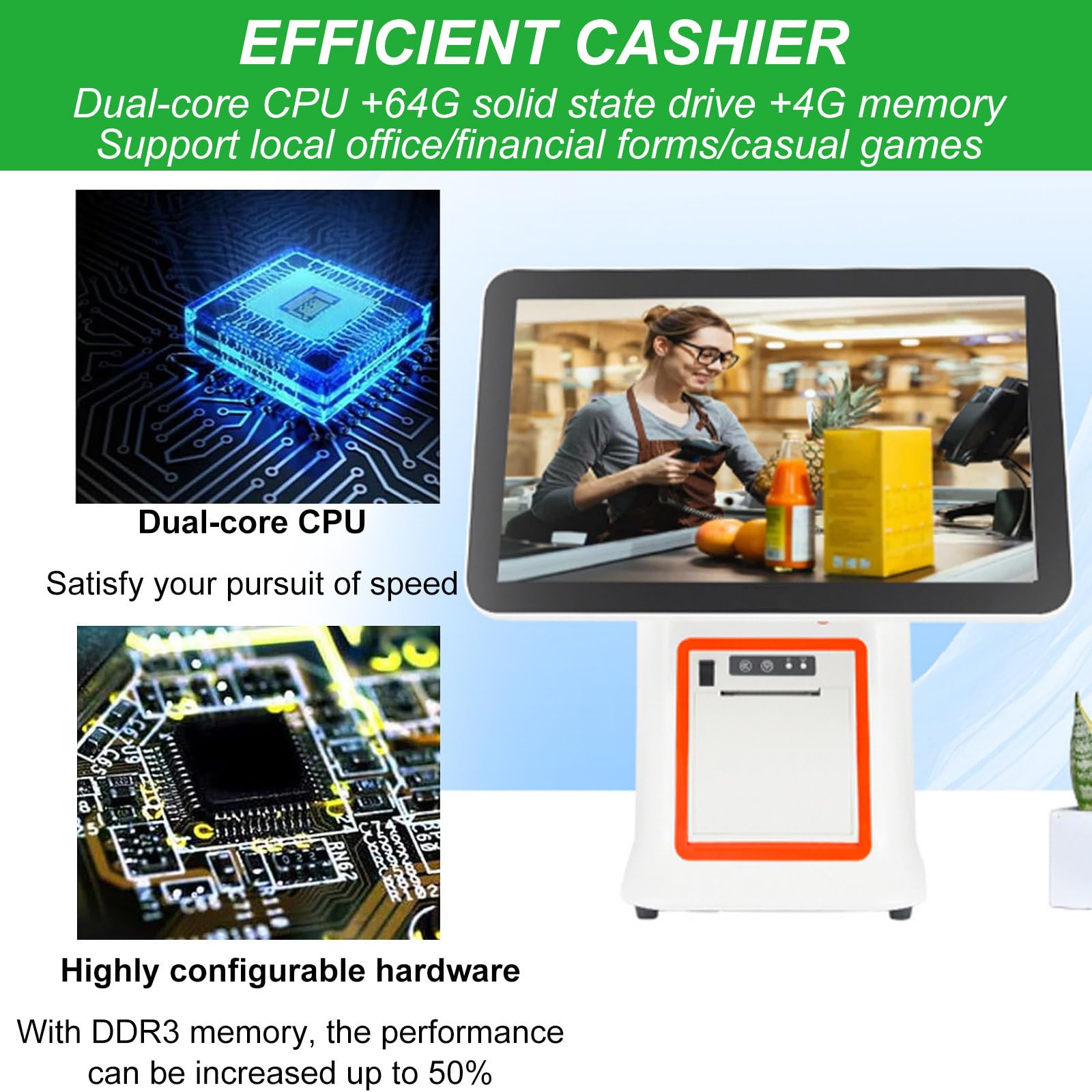 Registratore di Cassa Integrato, Funzione Pc E Funzione di Stampa, Esegui Software di Registro/Supporta Moduli per Ufficio, 485X350X520 Mm, per Uso Commerciale,Black