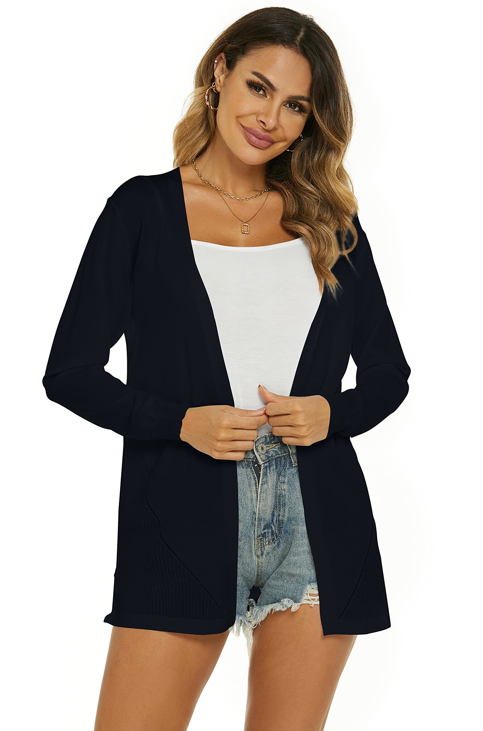 Cardigan Lungo Donna Elegante Manica Lunga Giacca Cardigan Casual Maglia Cappotto Leggero Aperto Davanti Cardigan per Estivo Primavera