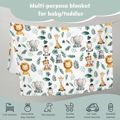 Miniatura 6 de HawSkgFub Mantas de bebé de animales de la selva safari para niños, regalo de ducha, franela de franela de hoja de palma tropical, cama de