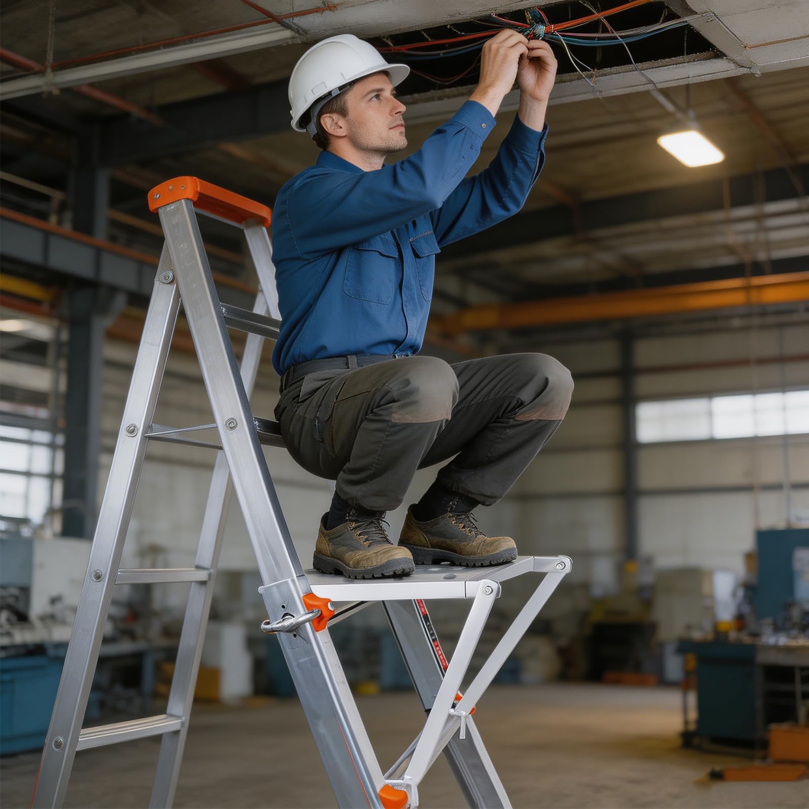 Piattaforma di lavoro sospesa, 150 kg, piattaforma di lavoro antiscivolo per scala a pioli, piattaforma da appendere in acciaio zincato, scala accessorio per scala a pioli, 30 x 26,5 cm