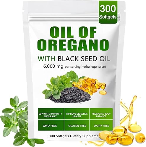 Aceite equilibrado de orégano con aceite de semilla negra, cápsulas de aceite de orégano orgánico, suplemento puro y natural, apoyo inmunológico