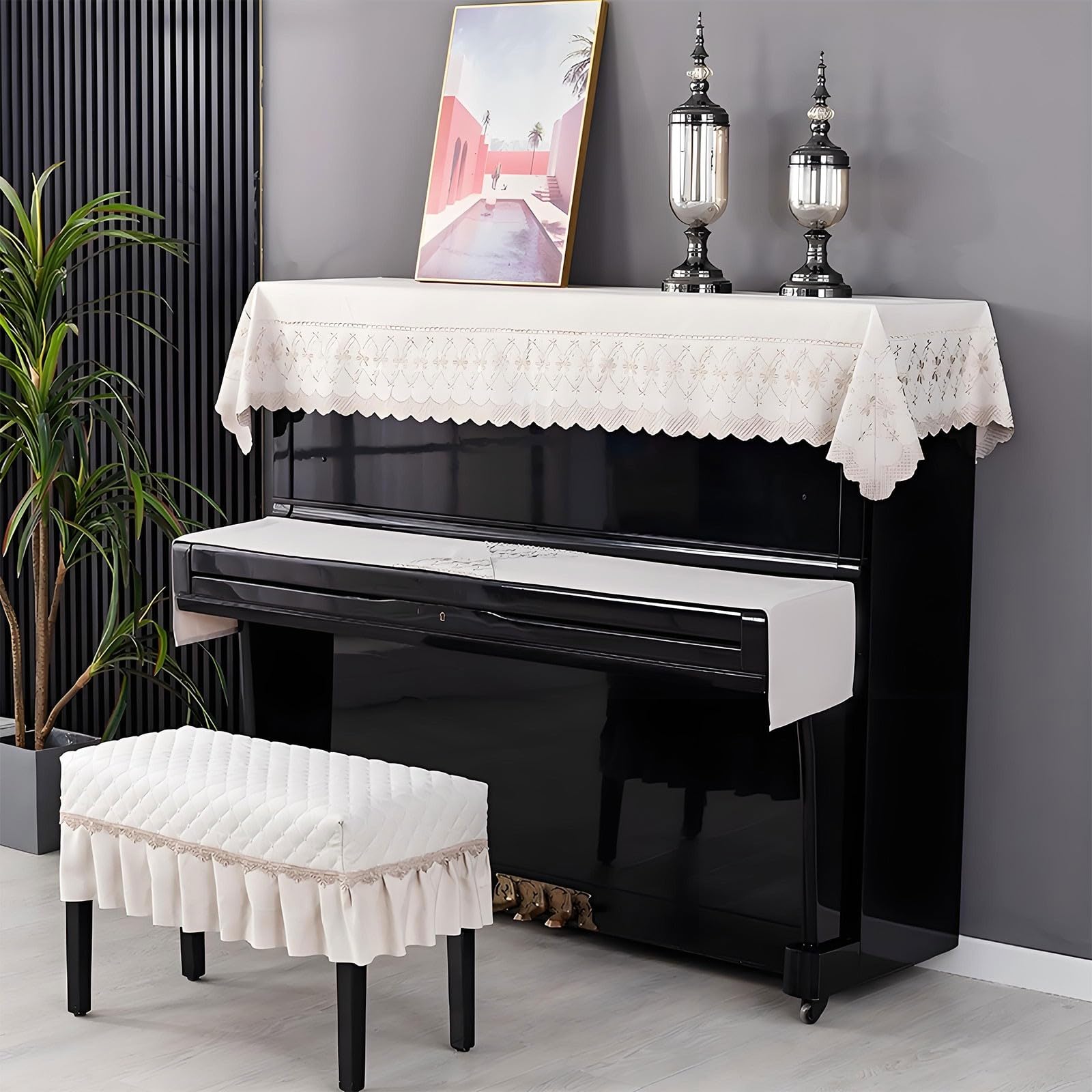 Set Di Coperture Per Pianoforte Verticale Con Copritastiera E Coprisgabello | Lavabile In Lavatrice Protezione Antipolvere Design Antimacchia Set Coperture Per Pianoforte E Accessori(B, Set (double))
