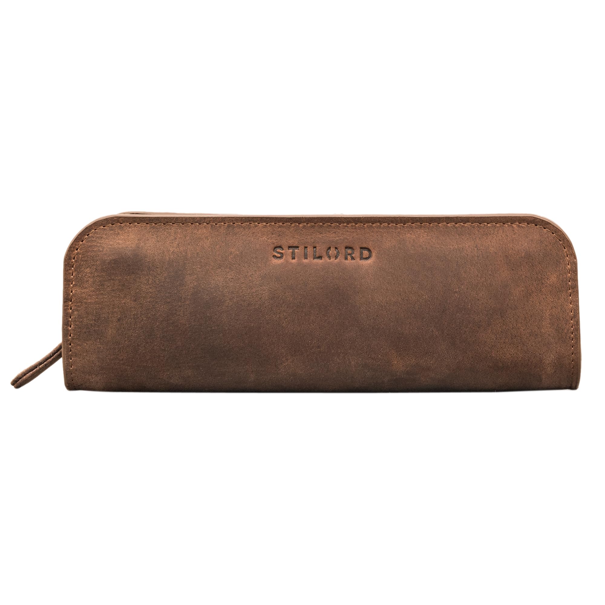 STILORD "Alfie" Leather Pencil Case Vintage Pen Case Stationary Organiser for Women Men Pencil Pouch in Genuine Leather Colour:Middle Brown - Image 2