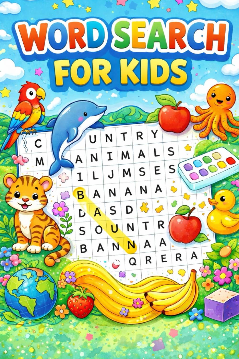 23 Themed Word Search Puzzles: Fun & Educational Puzzle Book with 1000+ Words | Animals, Countries, Fruits, Colors & More