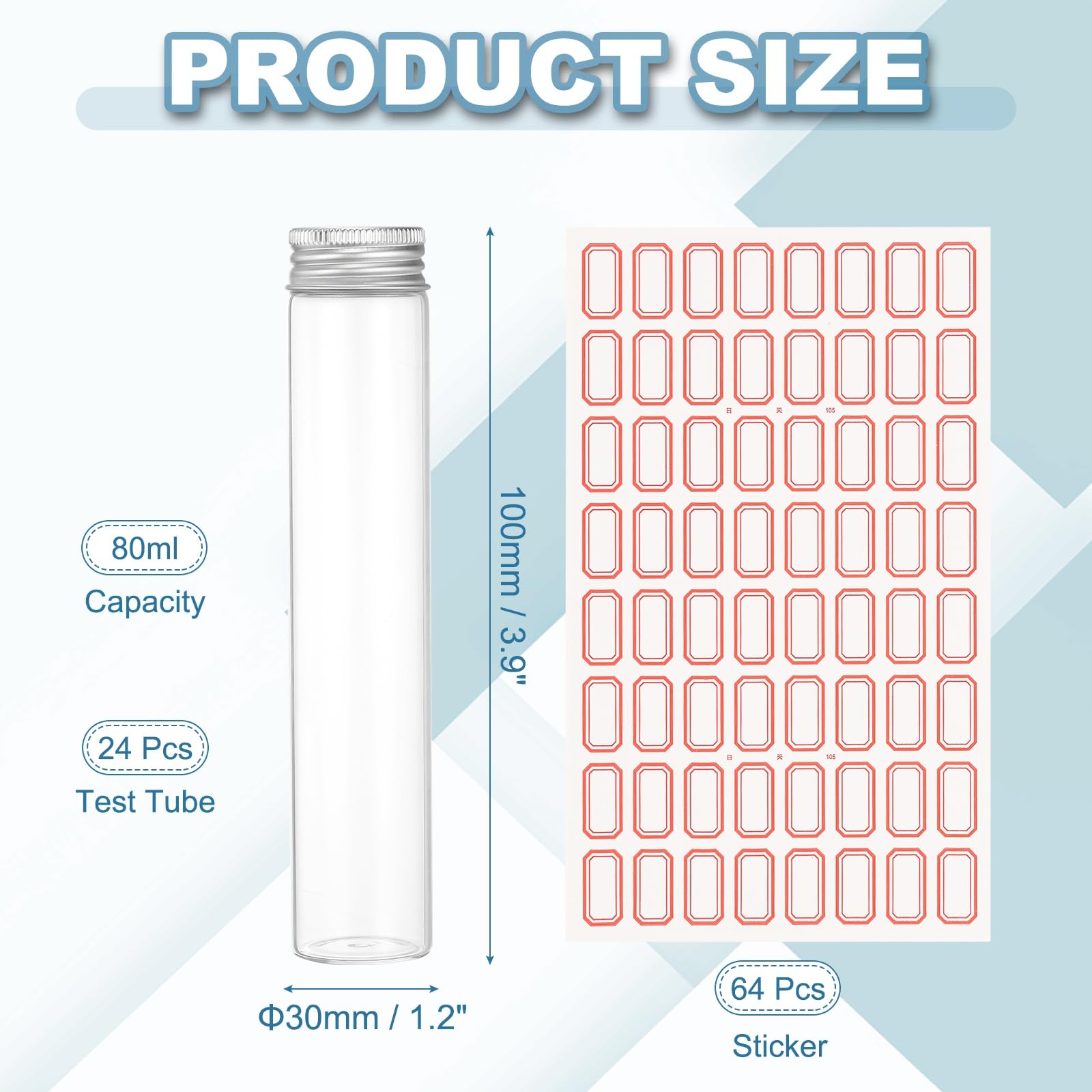 PATIKIL Provette da 80 ml con tappi, 24 pezzi, 30 x 150 mm, in vetro trasparente, con fondo piatto, con tappo in plastica, per feste, caramelle, sale da bagno, piante per esperimenti scientifici
