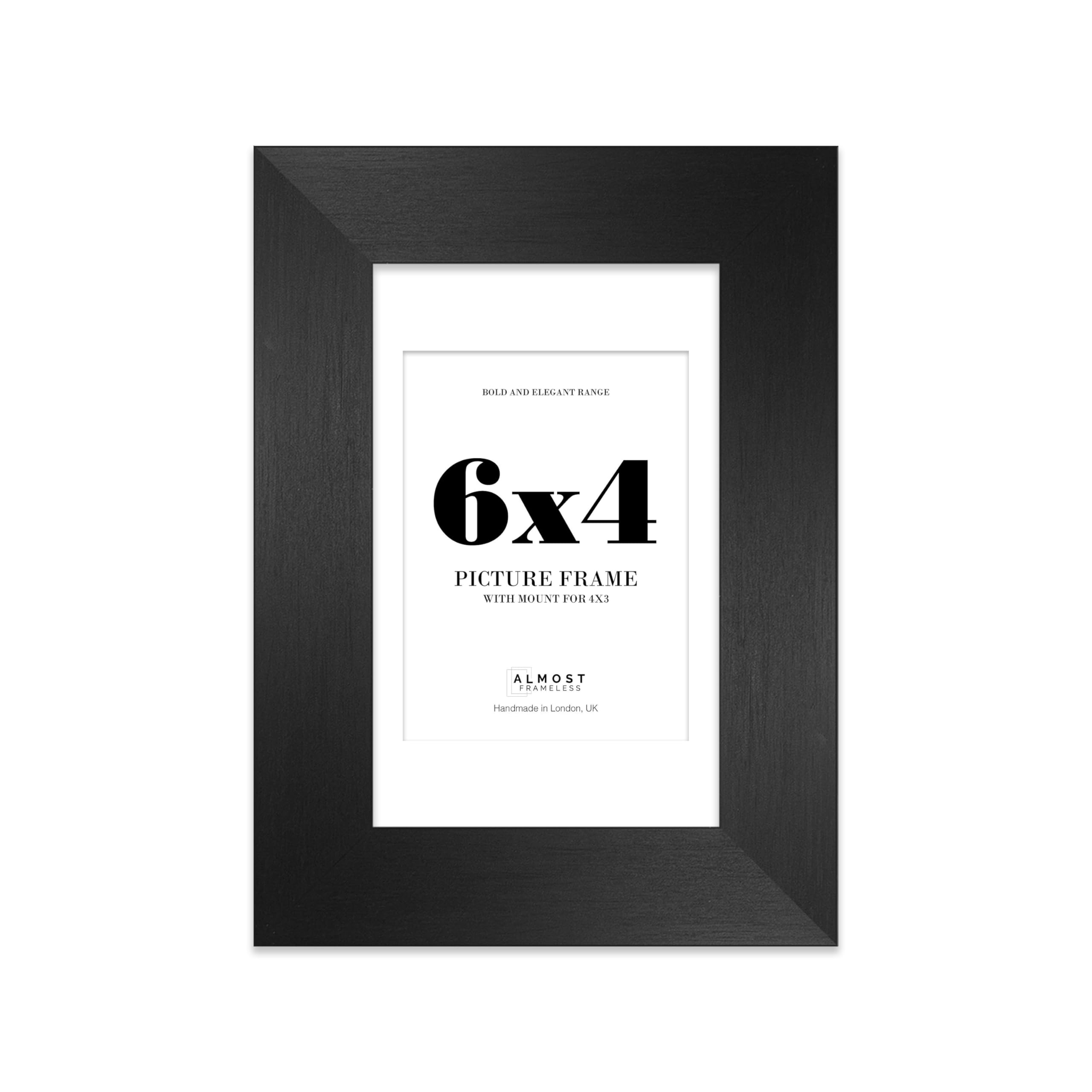 6x4 Black Frame With Mount for 4x3 Pictures 28mm Edge Portrait and Landscape Display with Wall Hooks and Kickstand, 1 Pack