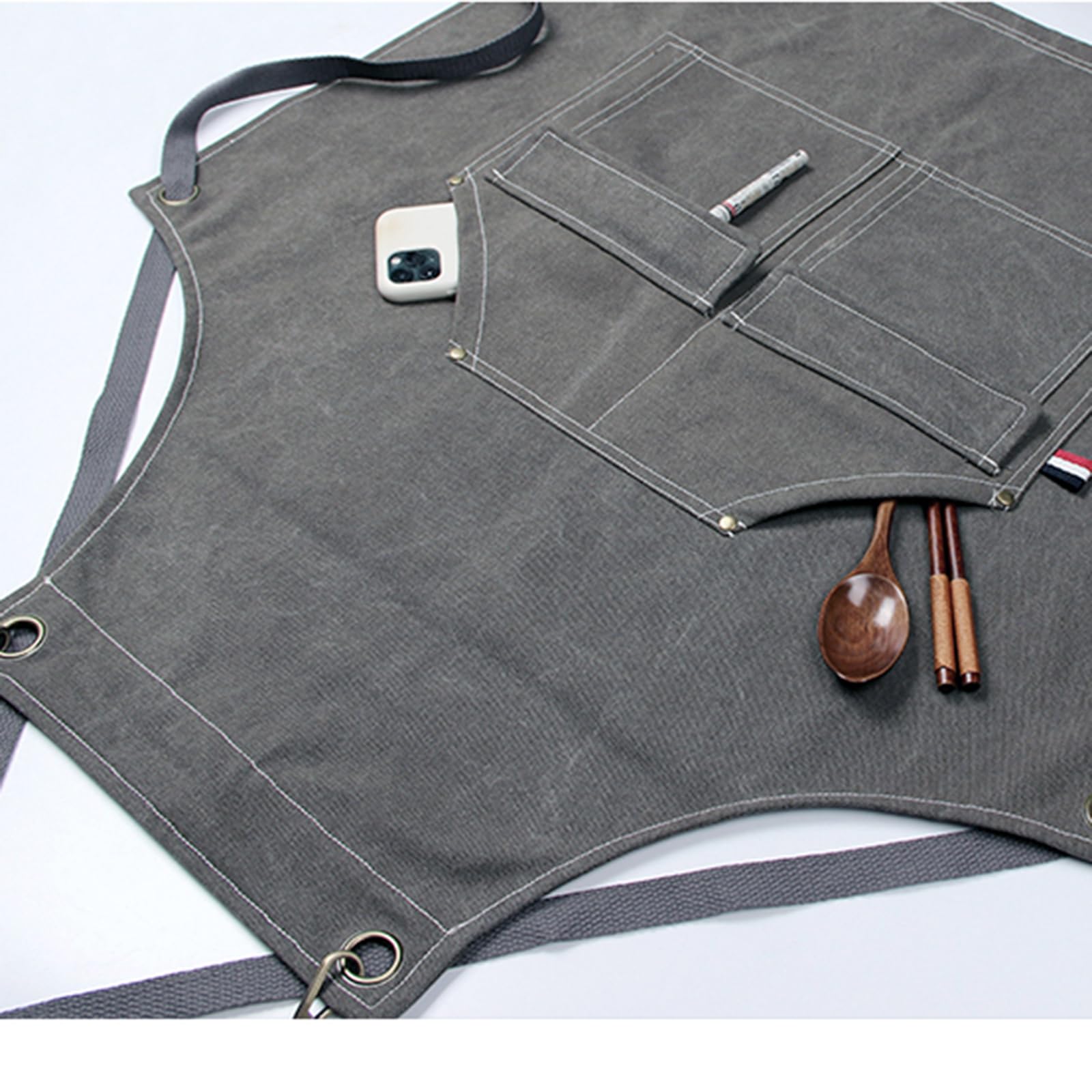 Grembiuli, Grembiule da cuoco for uomo e donna, in tela, con 4 tasche, for cucina, casa