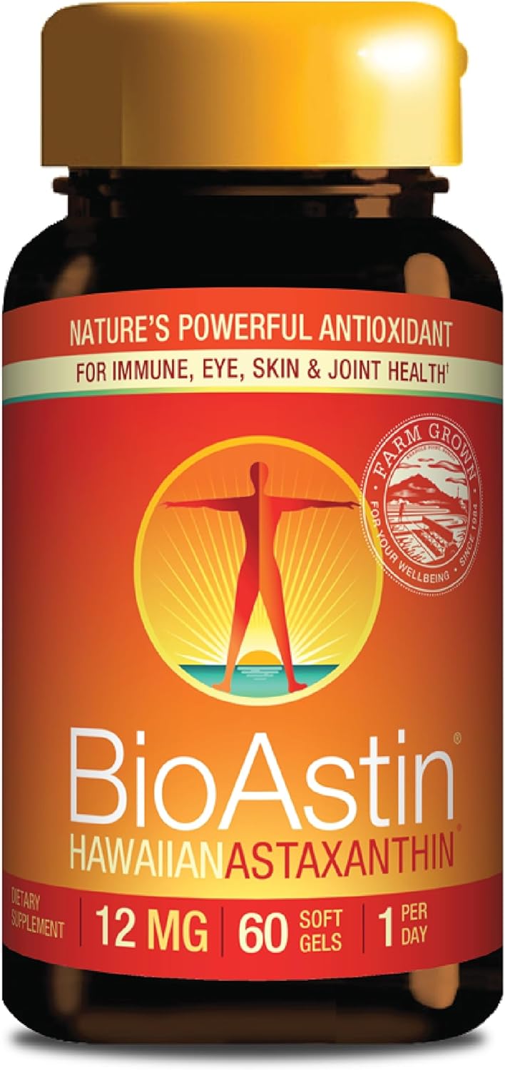 Nutrex Hawaii BioAstin Hawaiian Astaxanthin - 12mg, 60 Softgels - Farm-Direct Premium Antioxidant Supplement to Support Eye, Skin, Joint &amp; Immune System Health - Non-GMO &amp; Gluten-Free